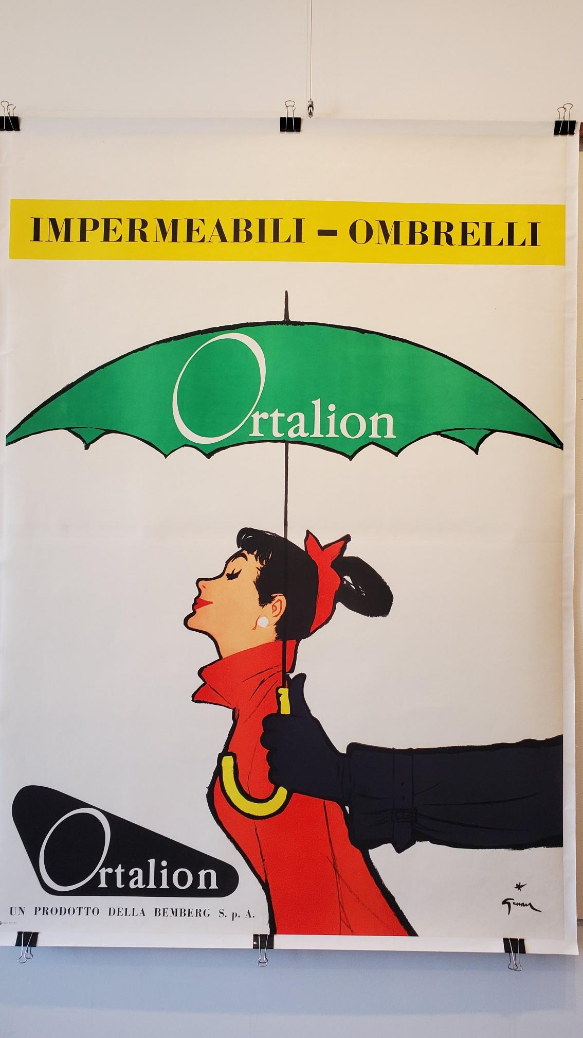 Mid-Century Modern Original French Poster, 'Ortalion Ombrelli Audrey Hepburn' 1968 For Sale
