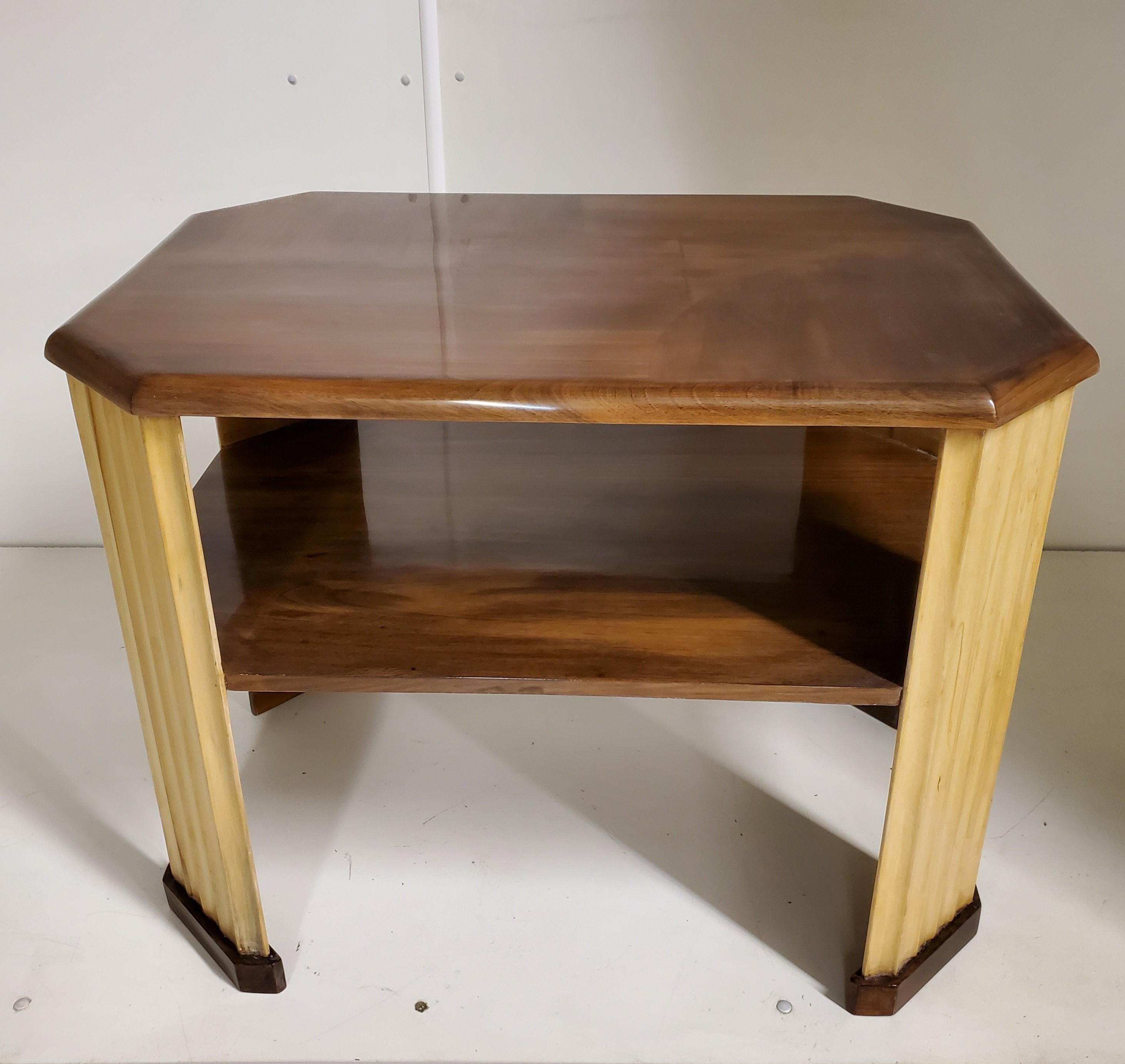 Art Deco Original French Rectangular or Octagonal Walnut and Sycamore Side Table For Sale
