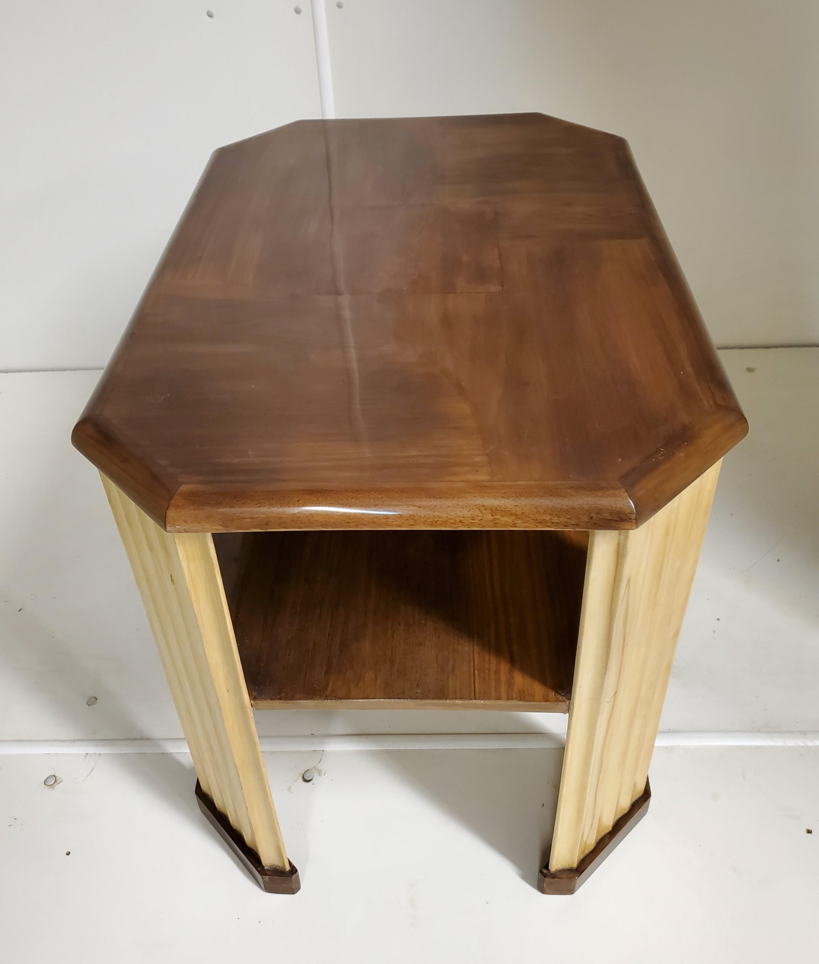 Original French Rectangular or Octagonal Walnut and Sycamore Side Table In Good Condition For Sale In New York City, NY
