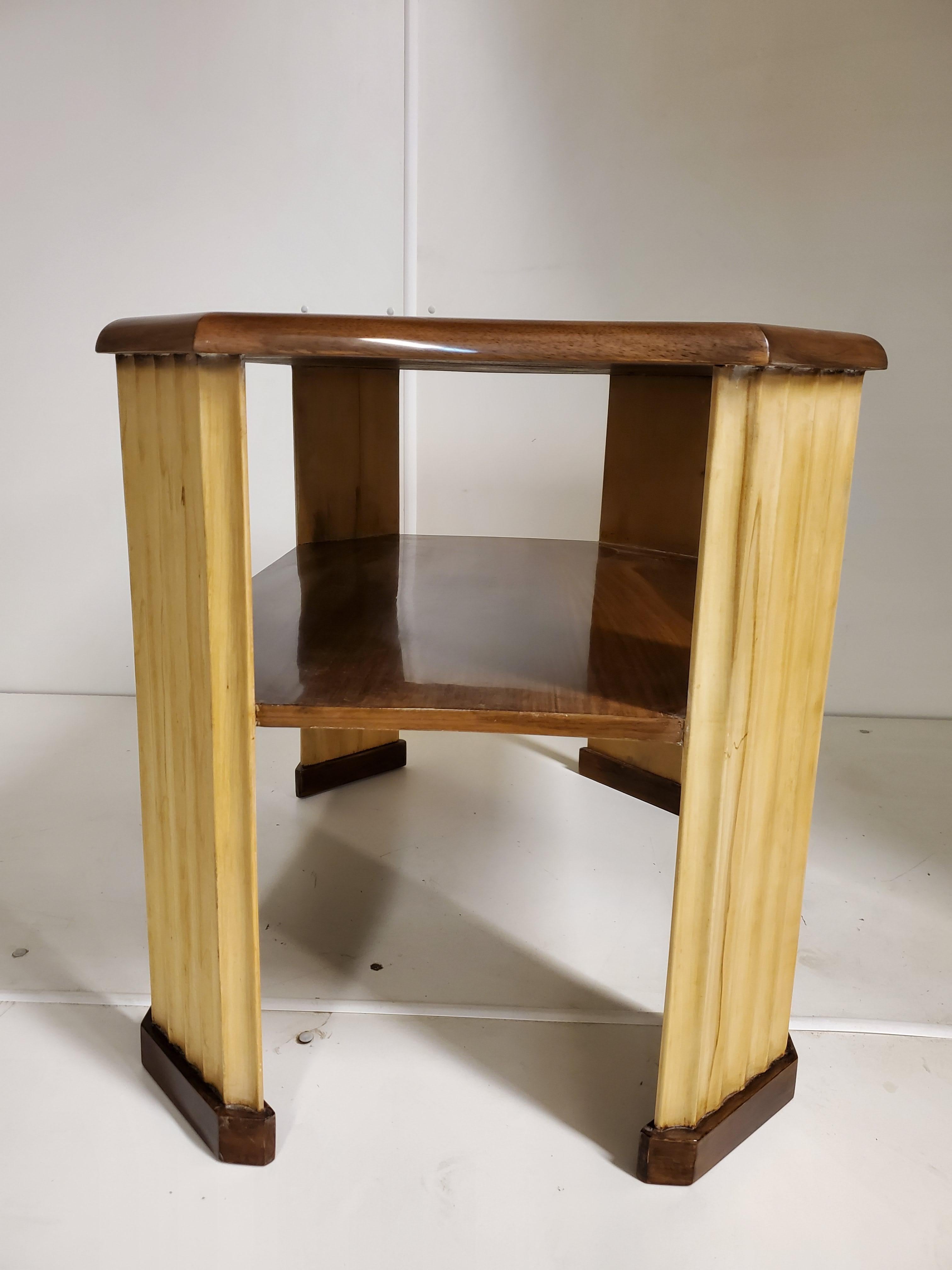 20th Century Original French Rectangular or Octagonal Walnut and Sycamore Side Table For Sale