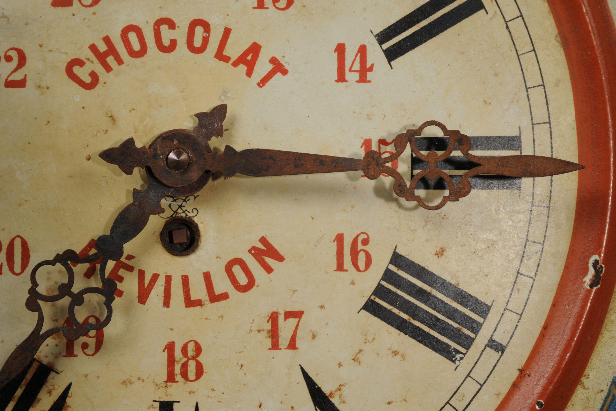 Painted Original French Revillon Chocolate Advertising Wall Clock, Fully Working