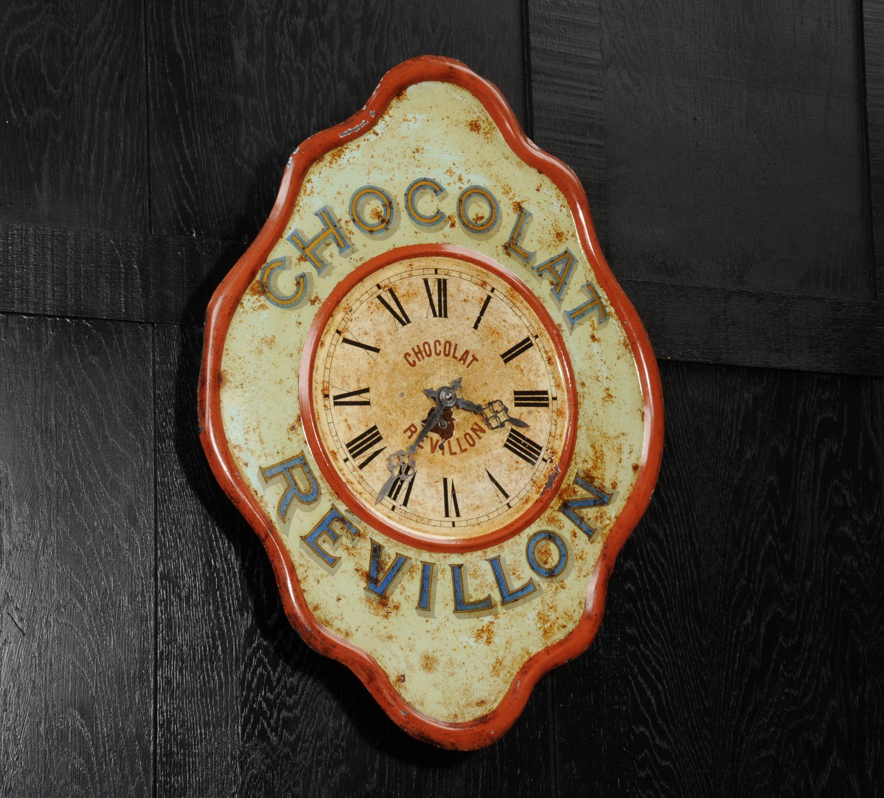 20th Century Original French Revillon Chocolate Advertising Wall Clock, Fully Working For Sale