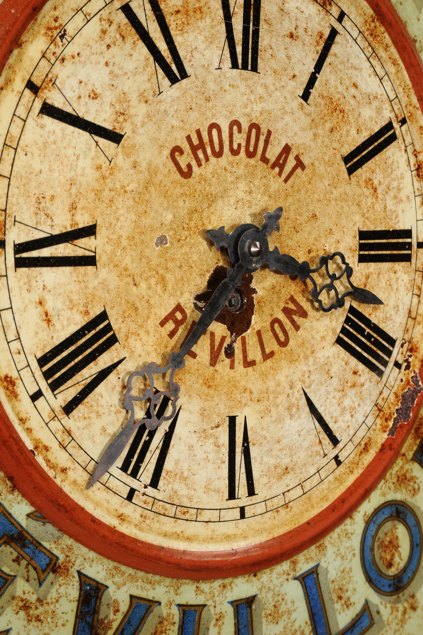 Metal Original French Revillon Chocolate Advertising Wall Clock, Fully Working For Sale