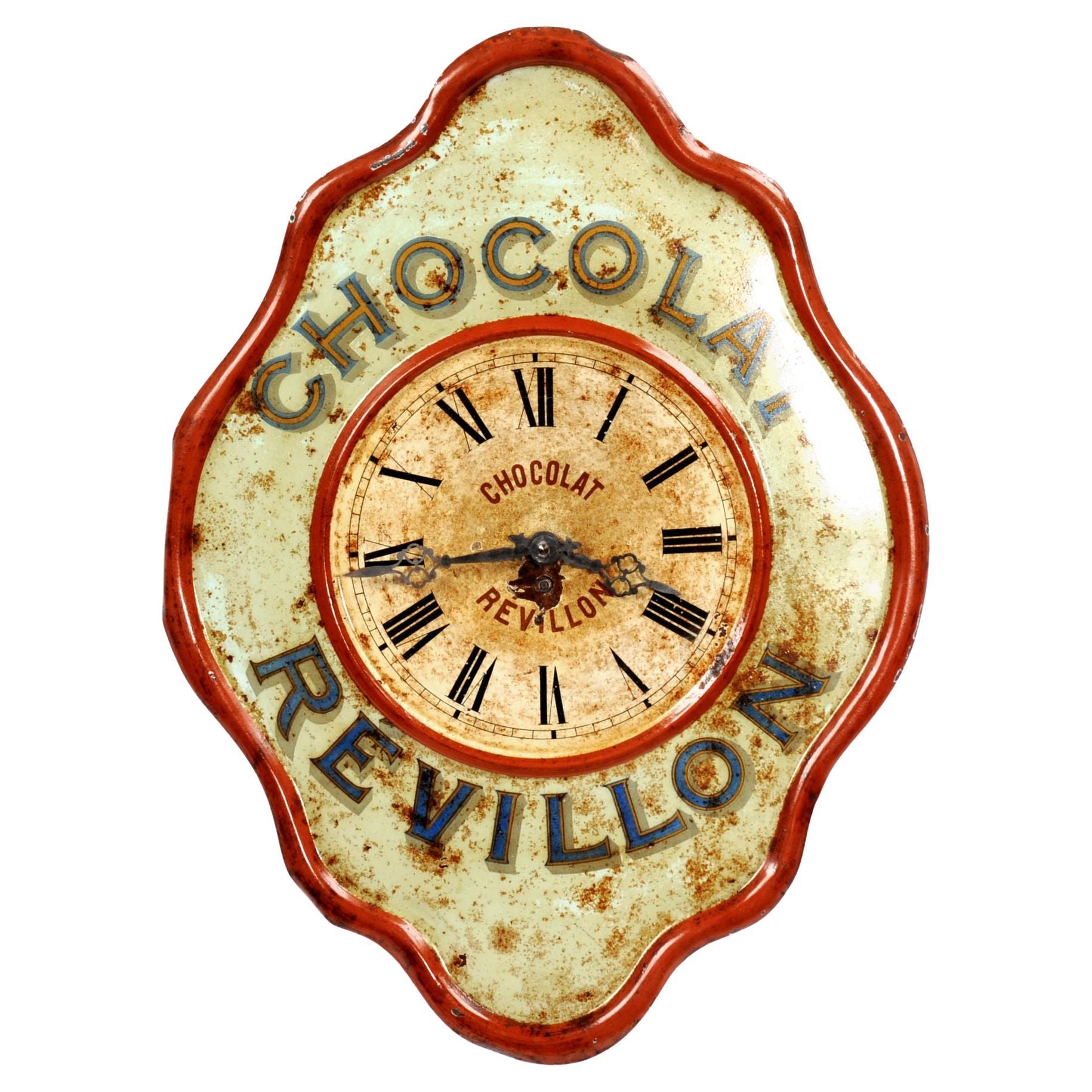 Original French Revillon Chocolate Advertising Wall Clock, Fully Working For Sale