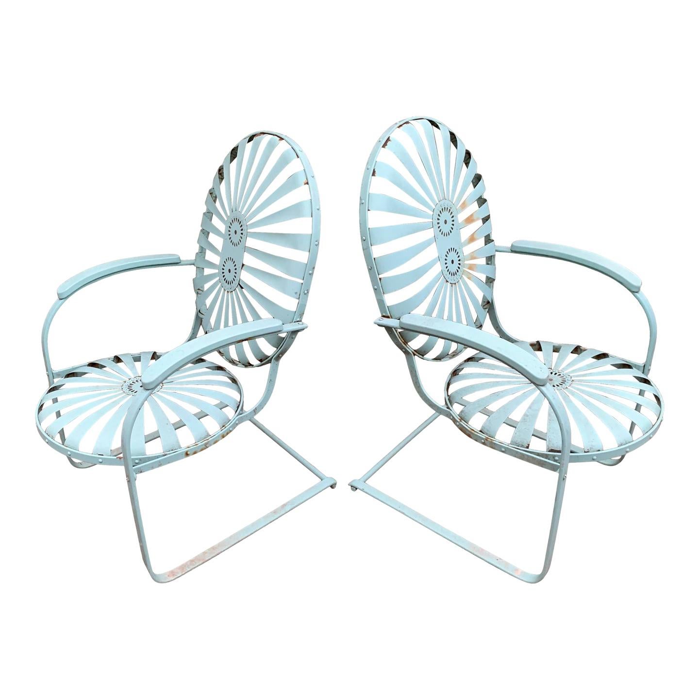 Original French Steel Lounge Chairs by Francois Carre