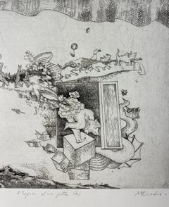 Original französischer surrealistischer Kupferstichdruck