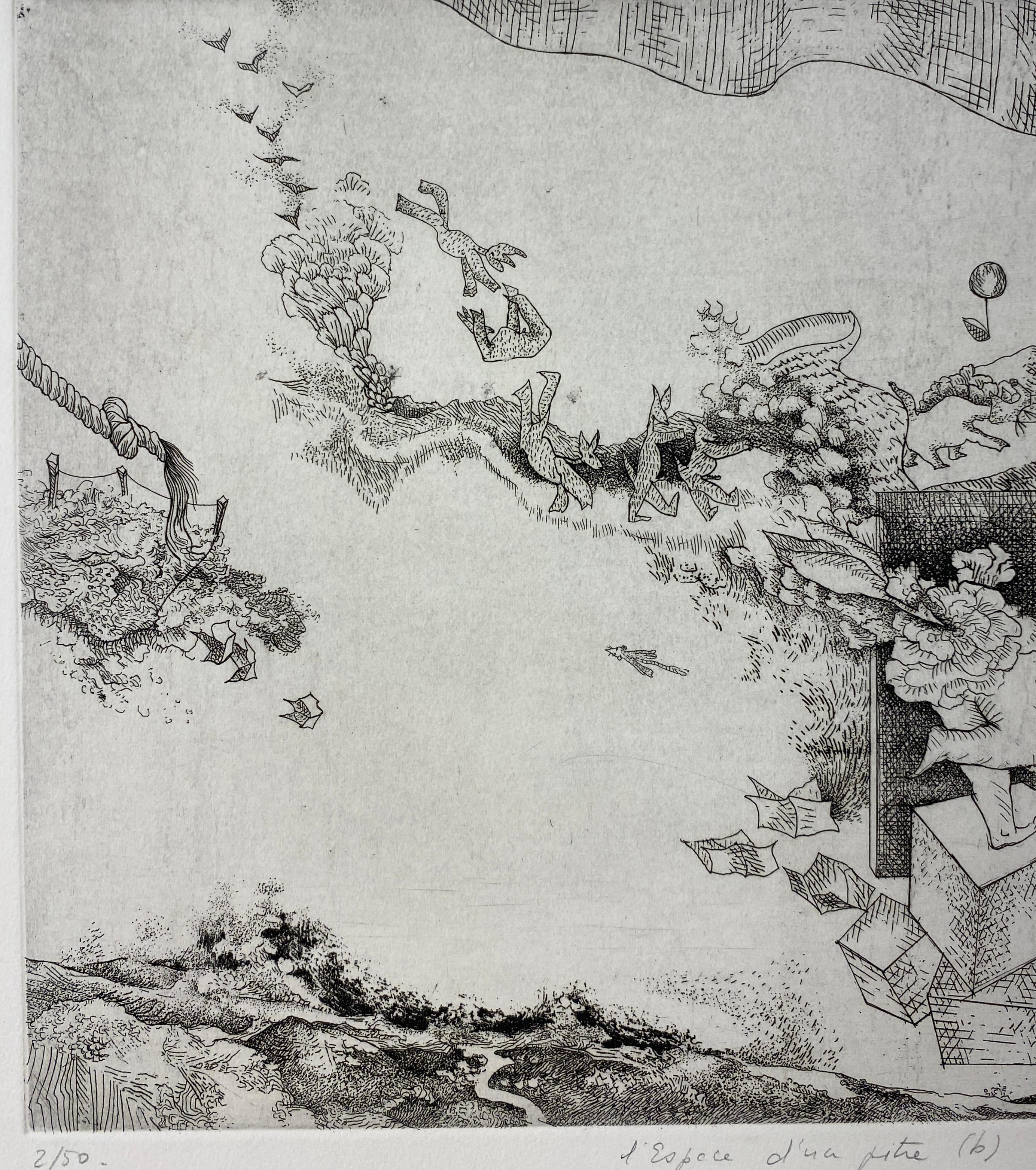 20th Century Original French Surrealist Engraving Print For Sale