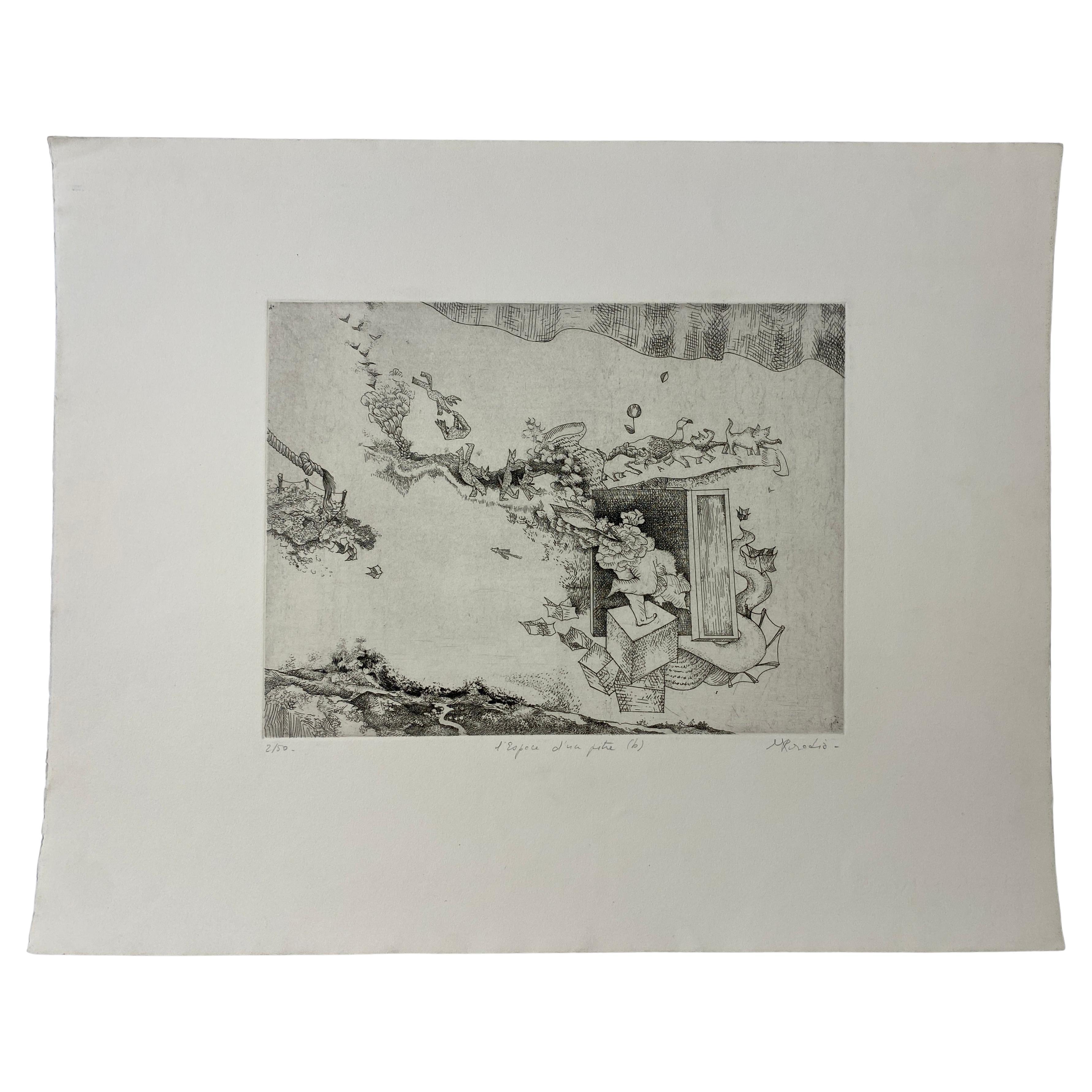 Original French Surrealist Engraving Print