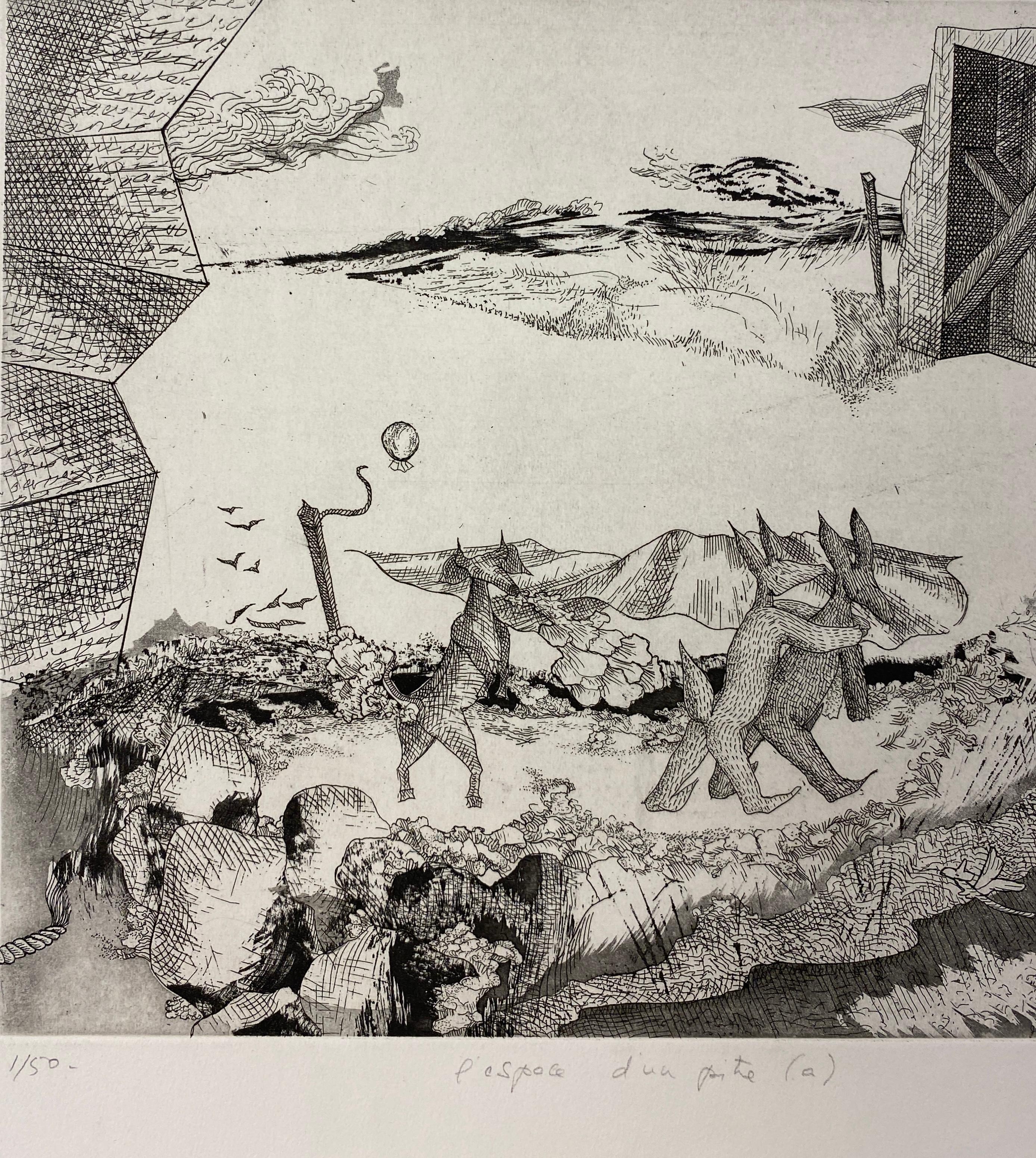 Original French Surrealist Engraving Print titled 