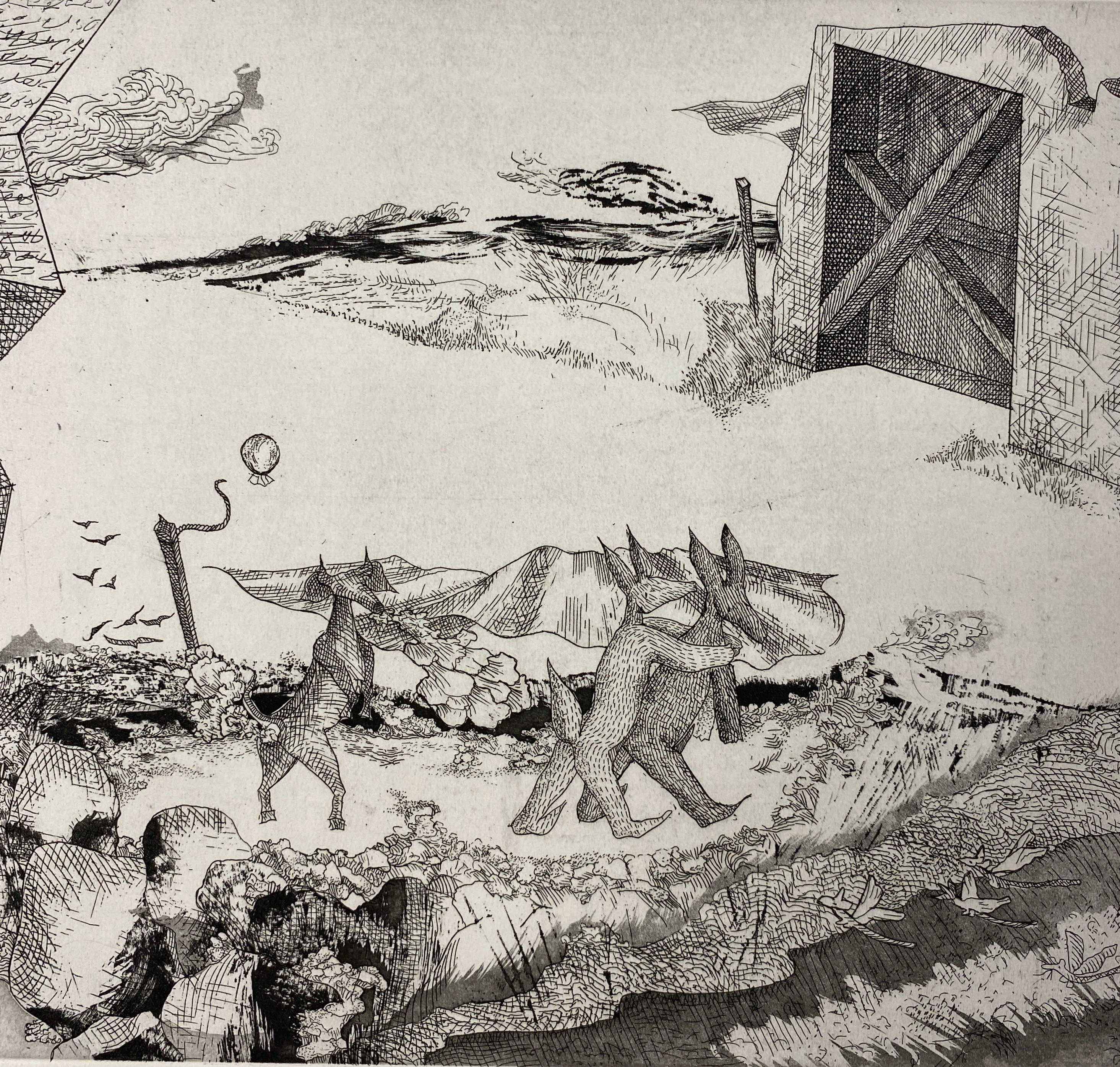 20th Century Original French Surrealist Engraving Print titled 