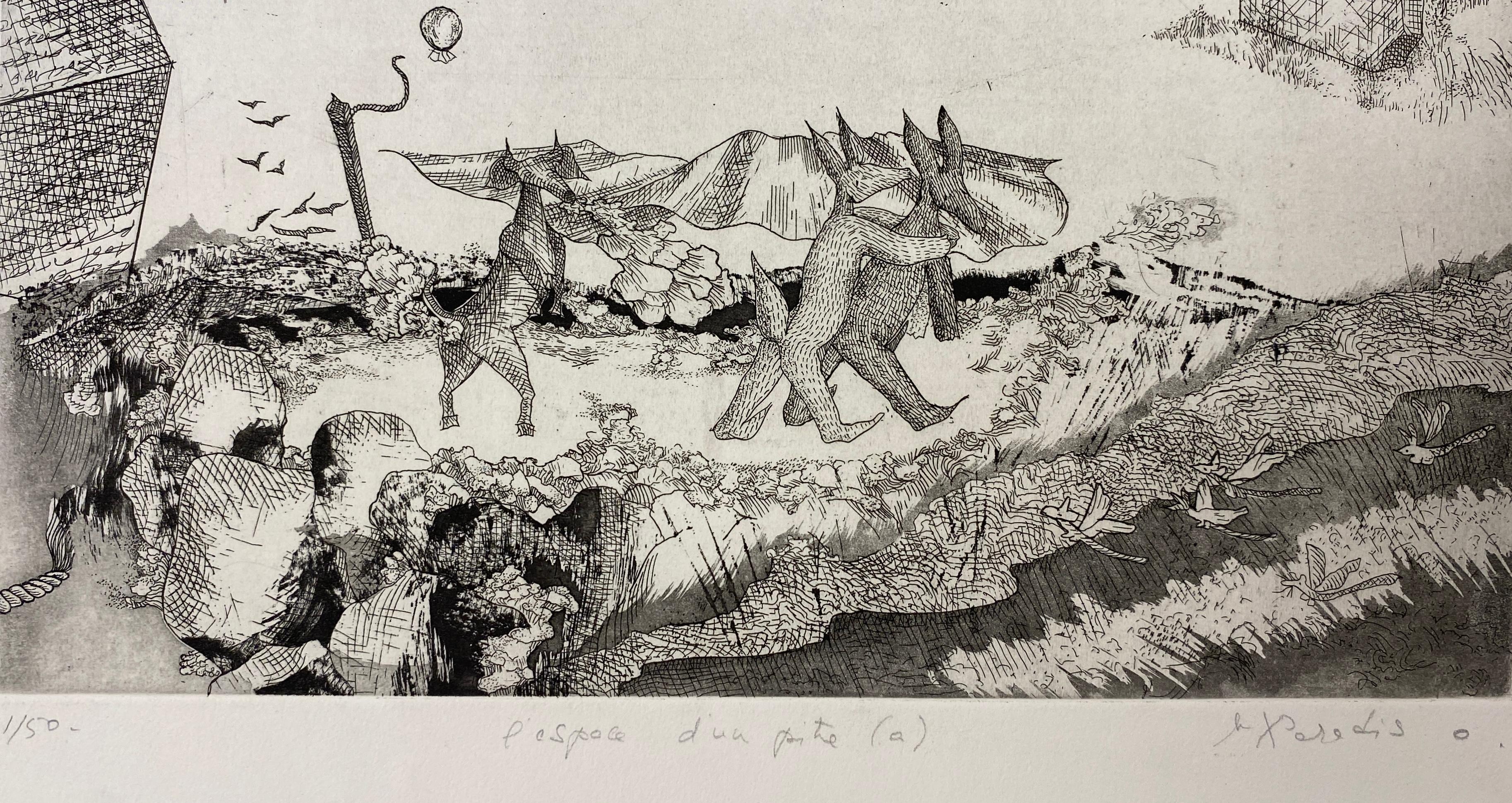 Paper Original French Surrealist Engraving Print titled 