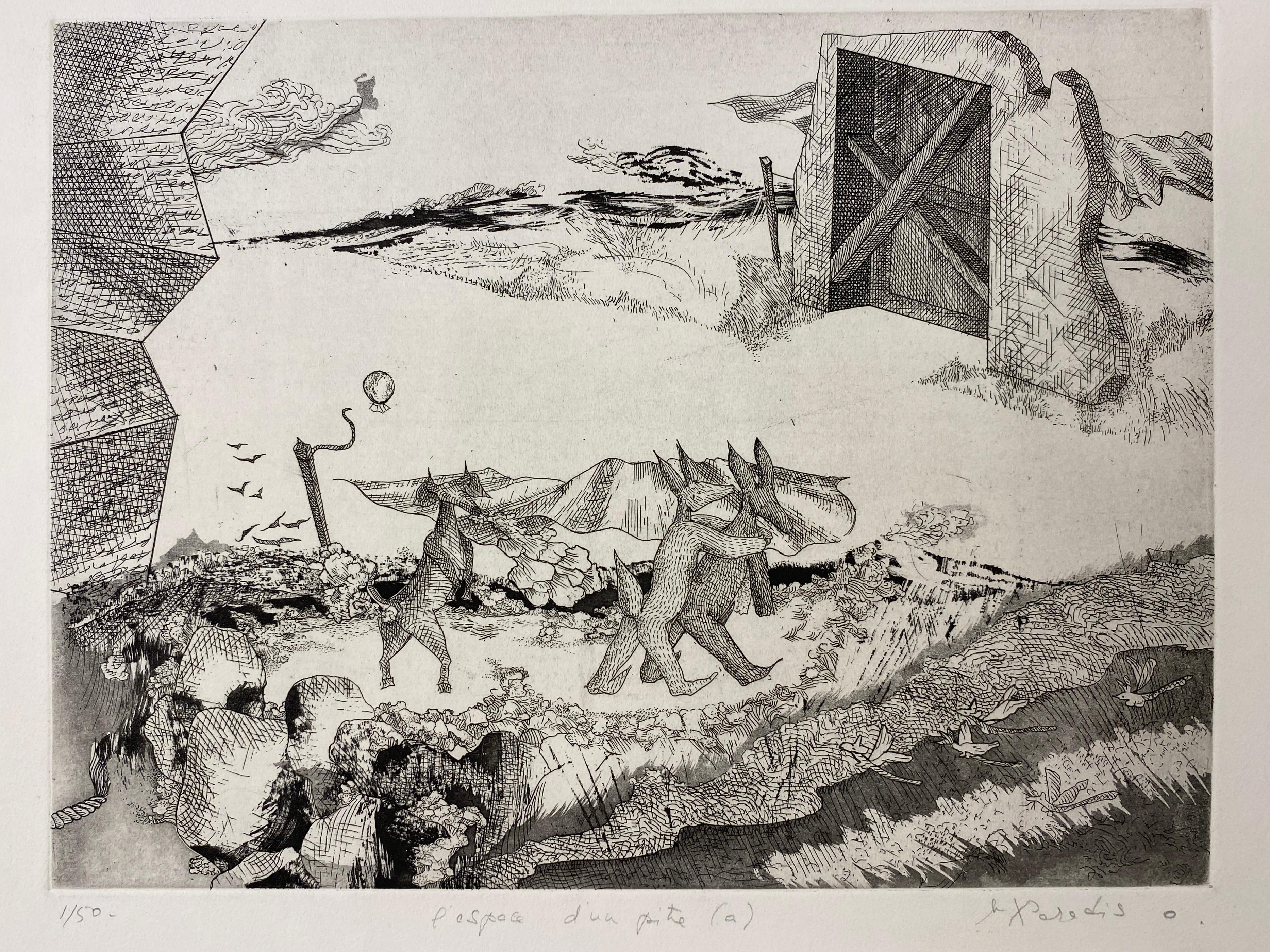 Original French Surrealist Engraving Print titled 