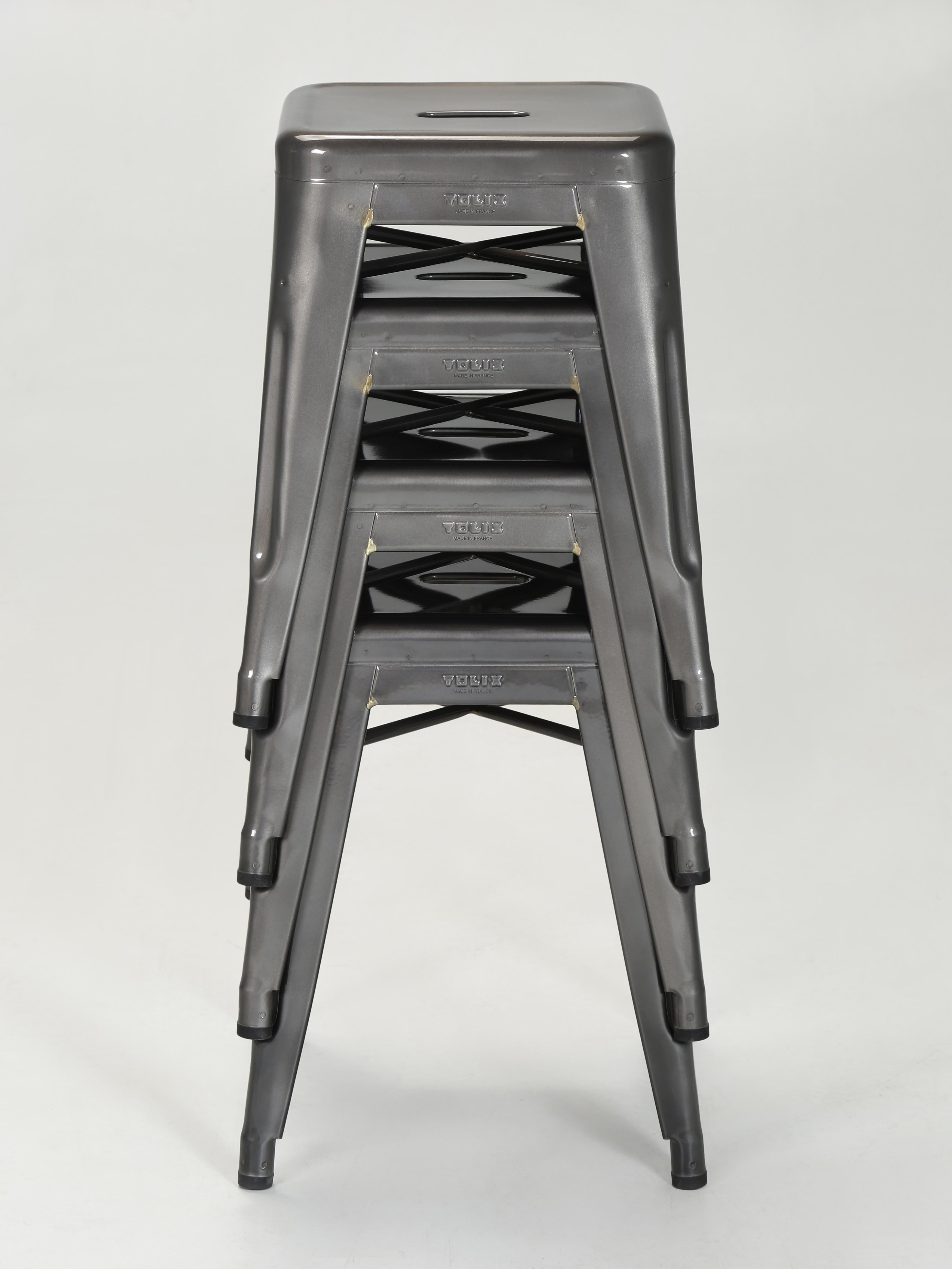 Industrial Original French Tolix Glossy Dark Grey Table Height Stools - Set of (4) 18