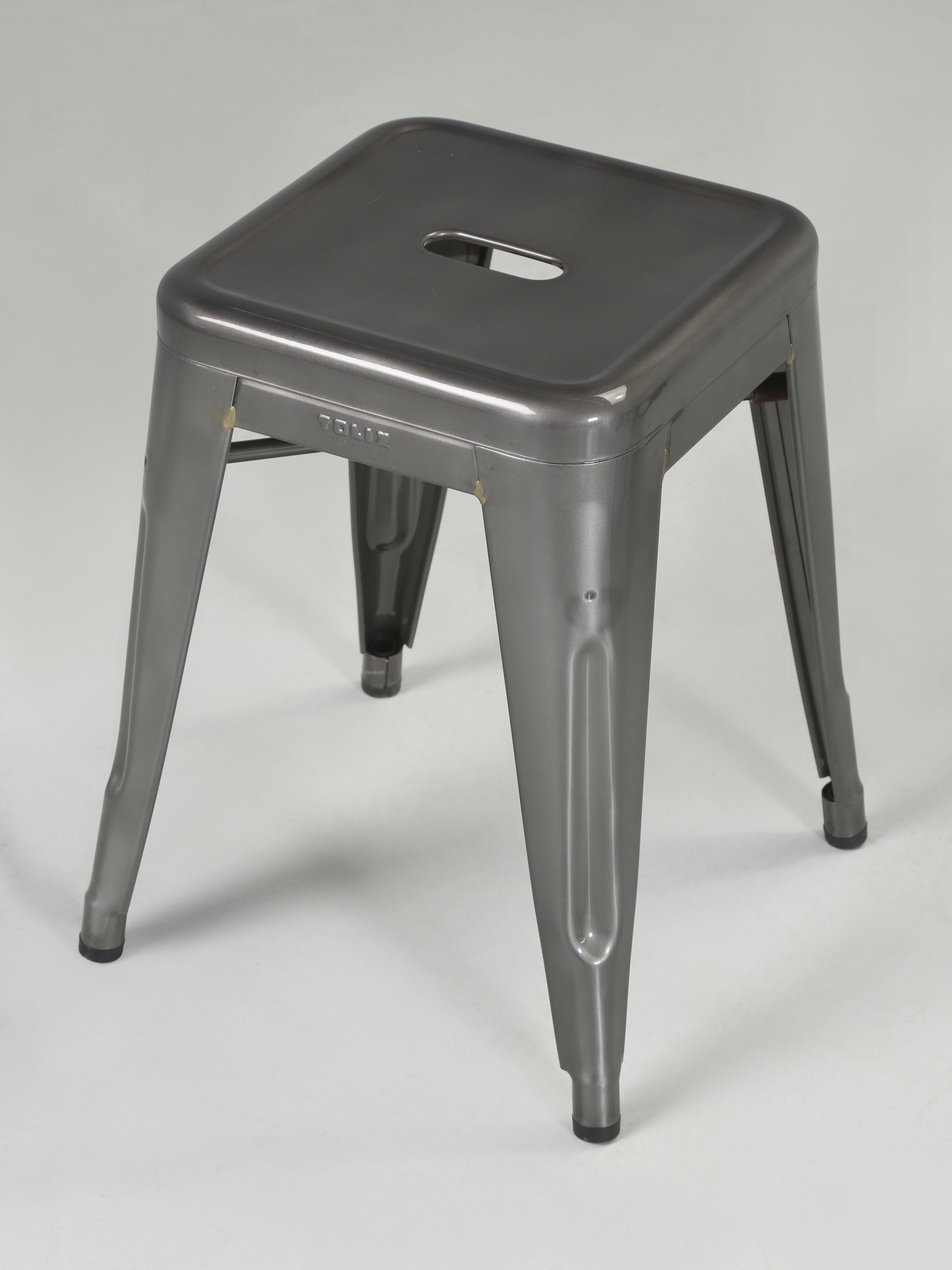 Hand-Crafted Original French Tolix Glossy Dark Grey Table Height Stools - Set of (4) 18