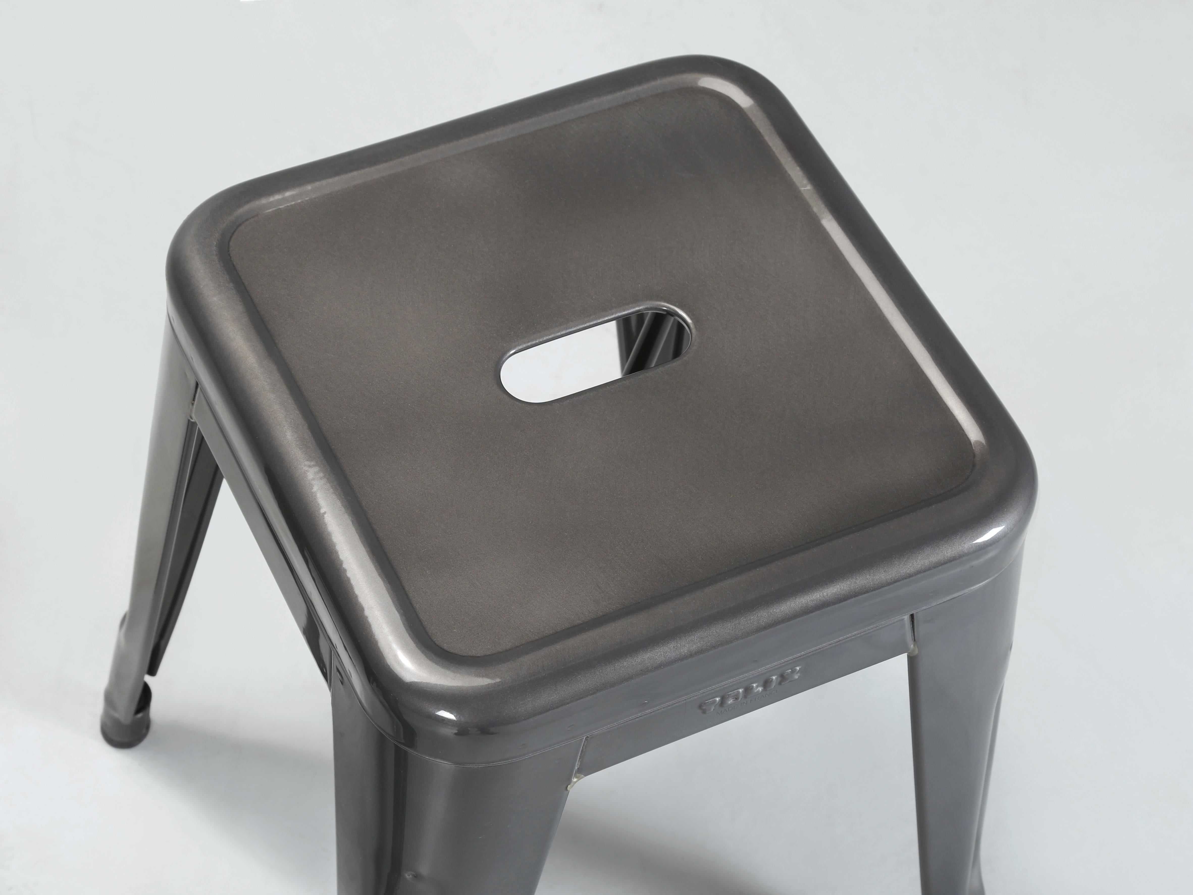Original French Tolix Glossy Dark Grey Table Height Stools - Set of (4) 18