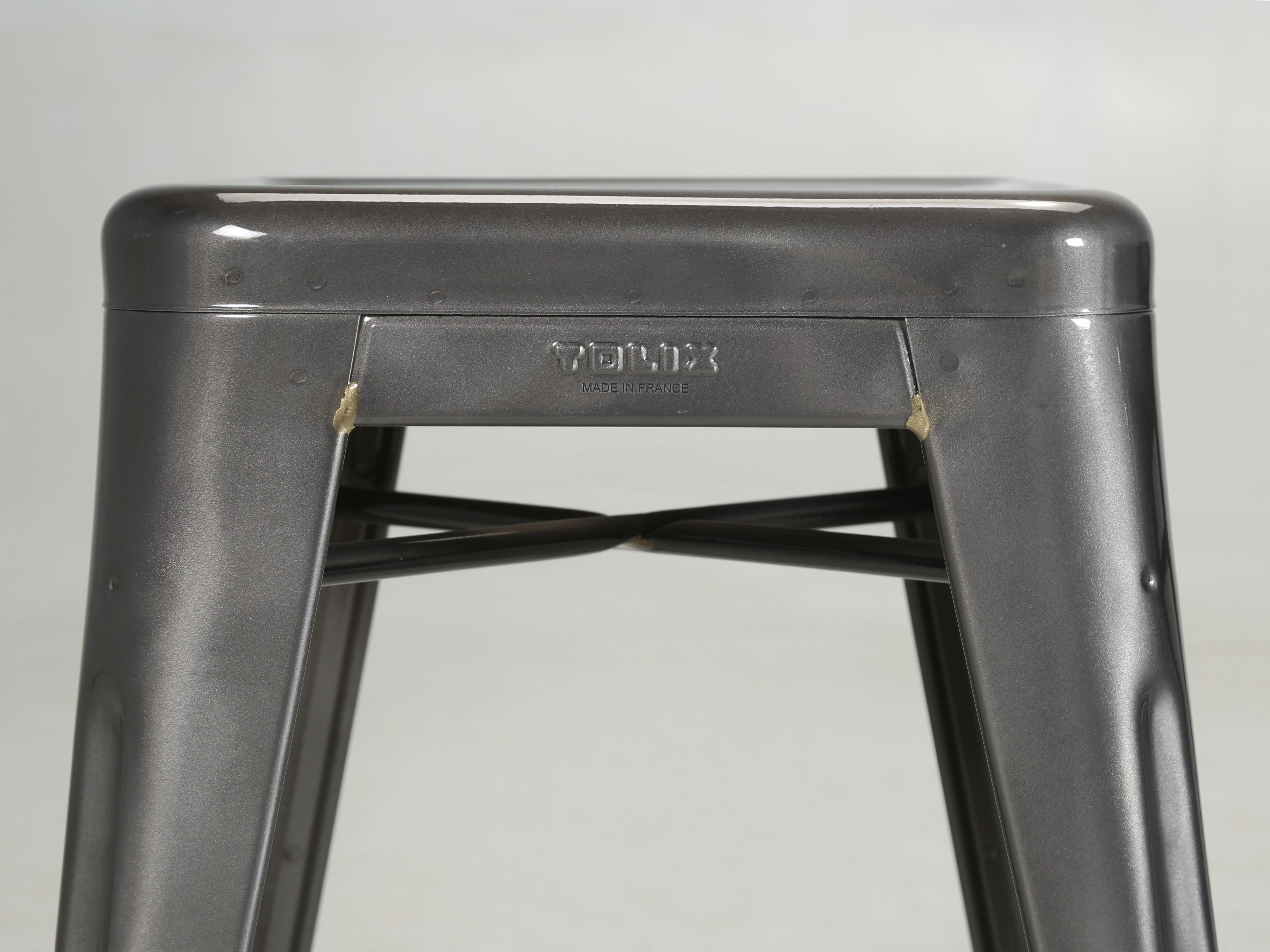 Contemporary Original French Tolix Glossy Dark Grey Table Height Stools - Set of (4) 18