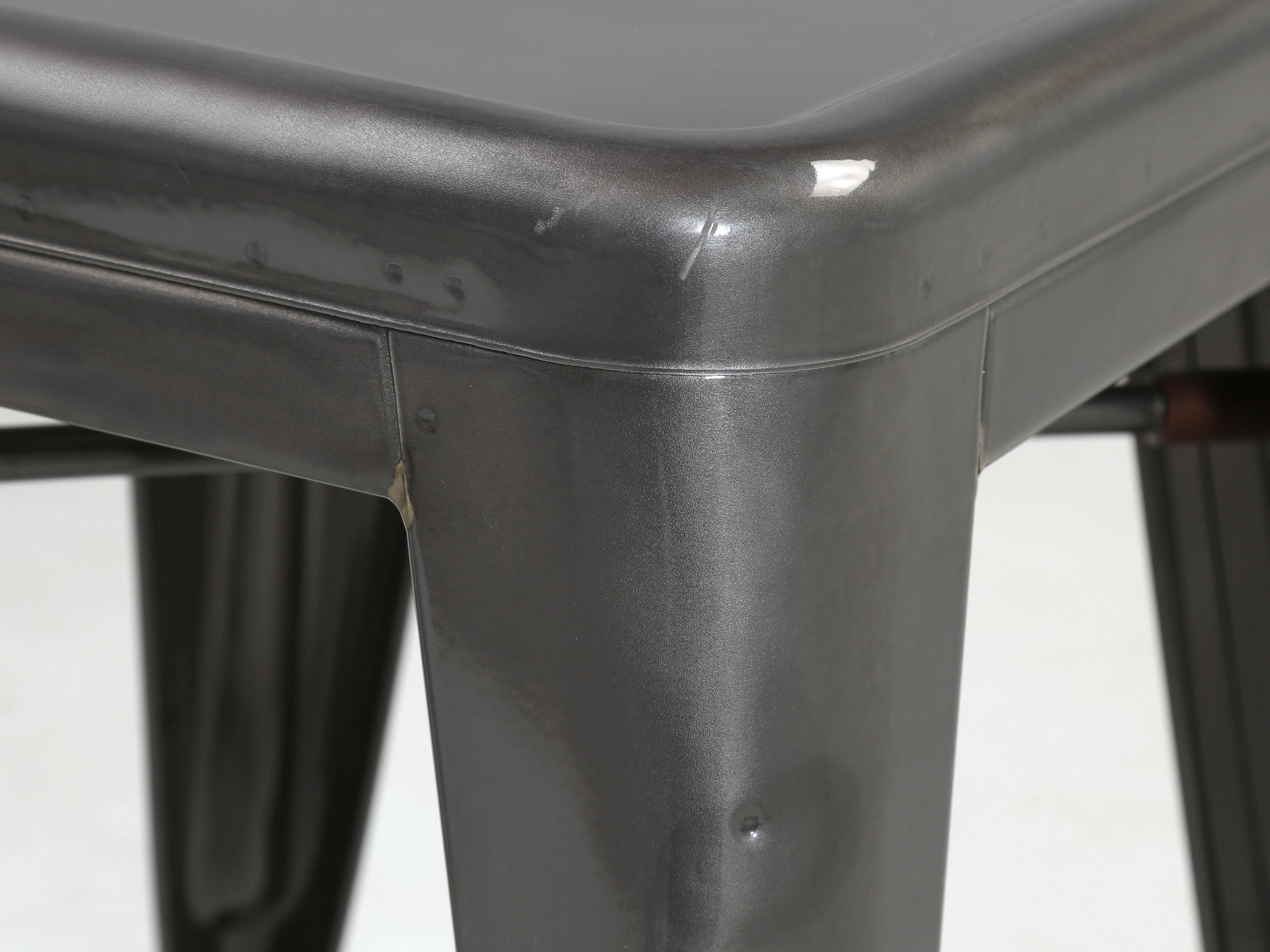 Original French Tolix Glossy Dark Grey Table Height Stools - Set of (4) 18