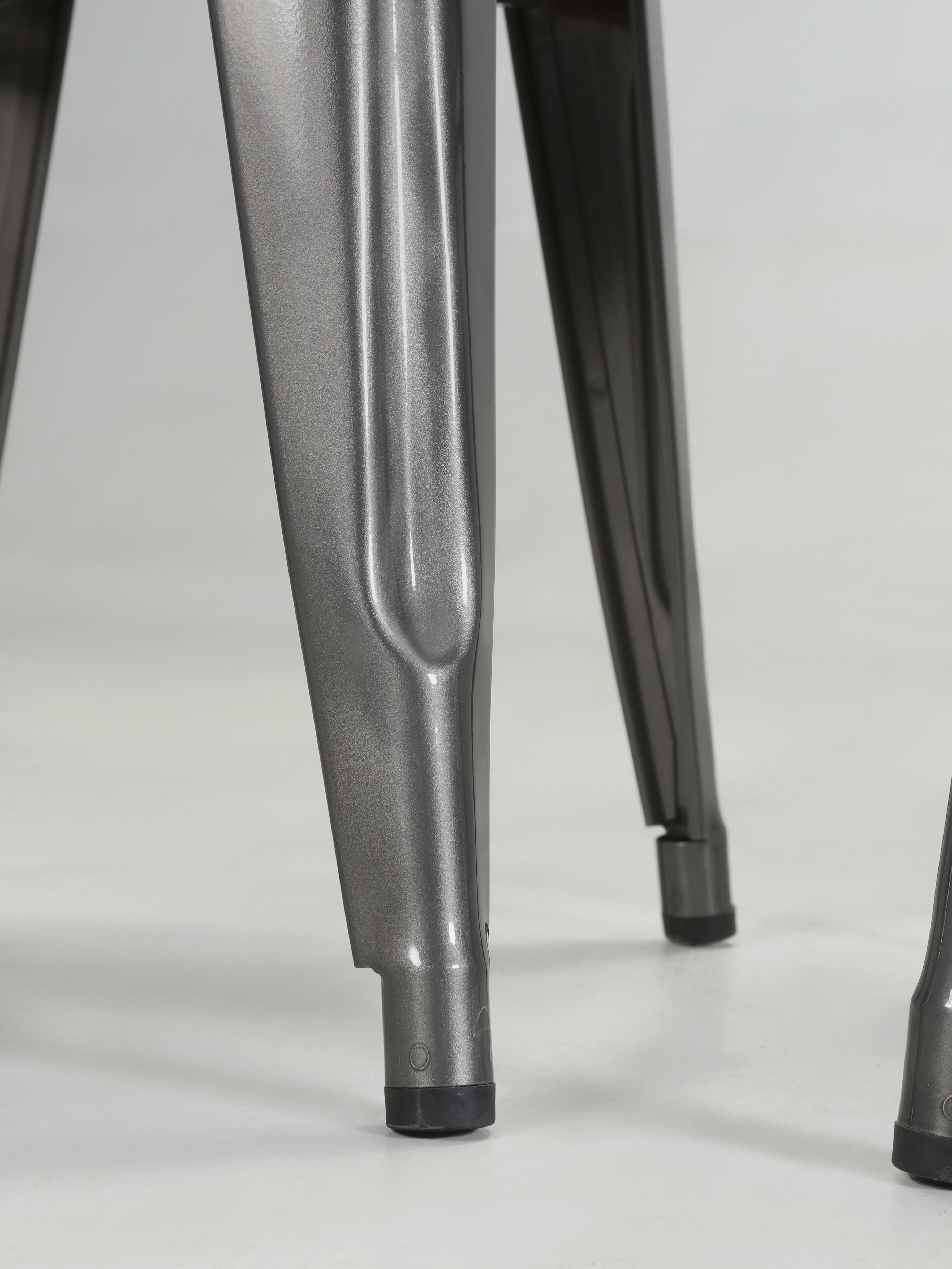 Original French Tolix Glossy Dark Grey Table Height Stools - Set of (4) 18
