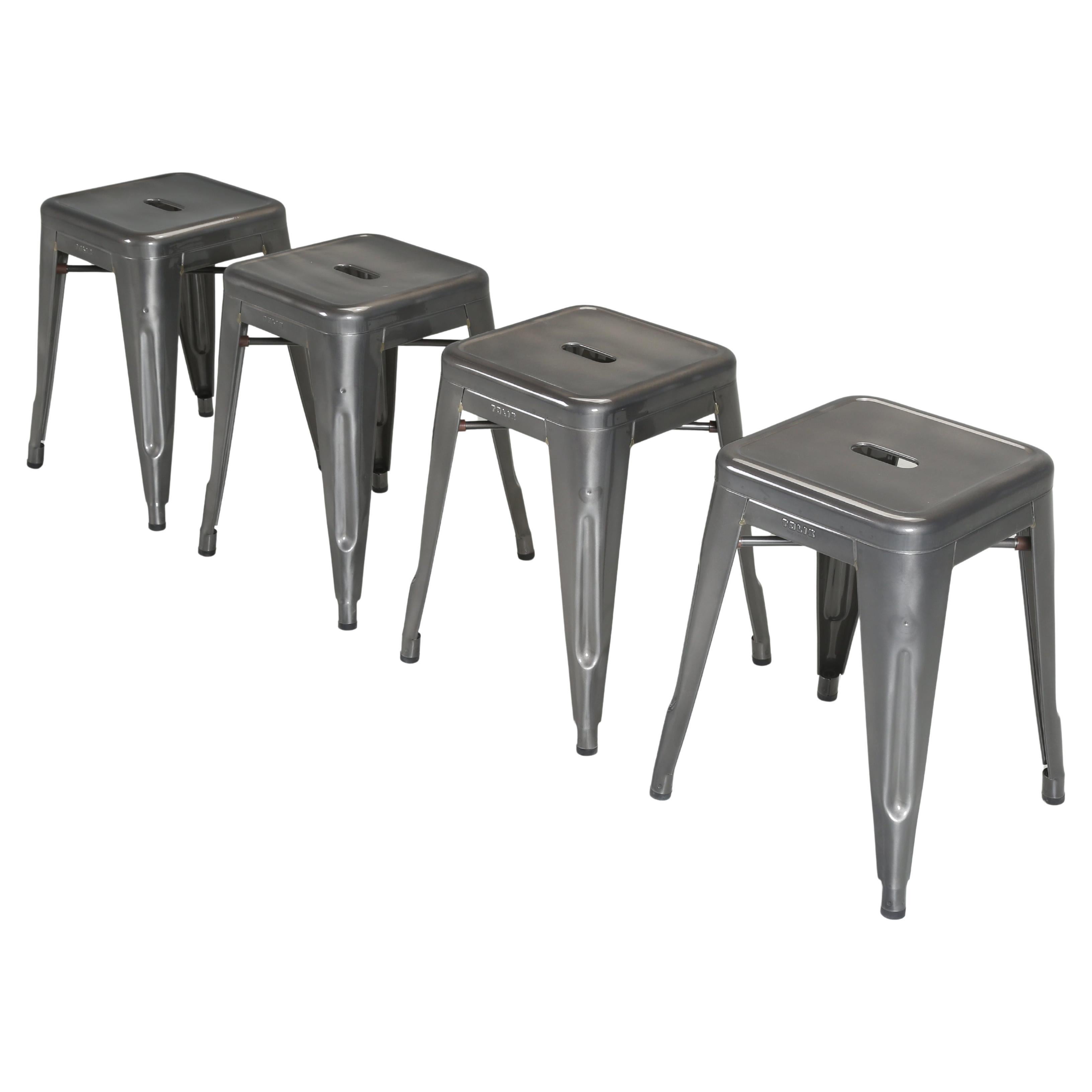 Original French Tolix Glossy Dark Grey Table Height Stools - Set of (4) 18" High