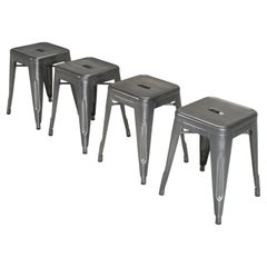 Original French Tolix Glossy Dark Grey Table Height Stools - Set of (4) 18" High