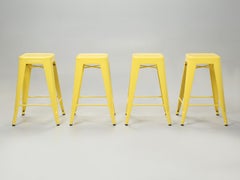 Sgabelli da banco impilabili autentici francesi Tolix Lemon Yellow Steel - Set di (4) New
