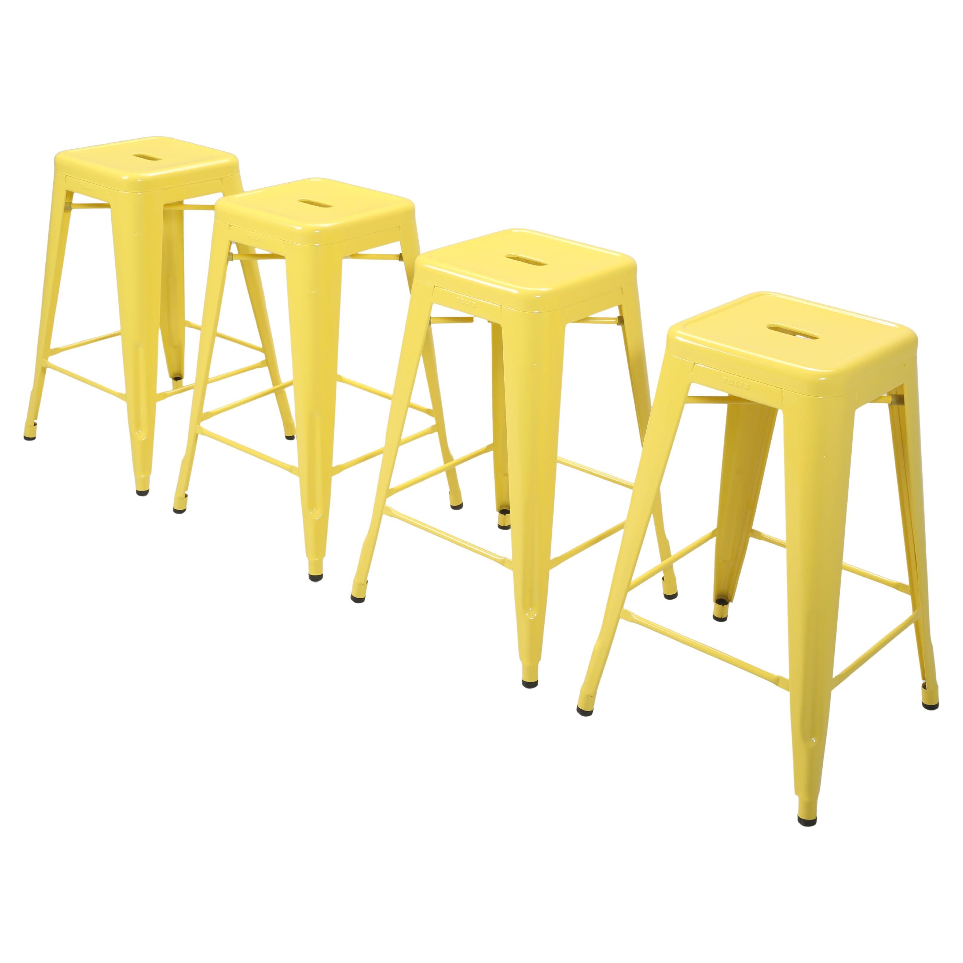 Genuine French Tolix Lemon Yellow Steel Stacking Counter Stools - Set of (4) New