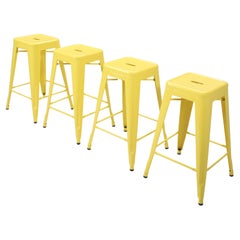 Genuine French Tolix Lemon Yellow Steel Stacking Counter Stools - Set of (4) New