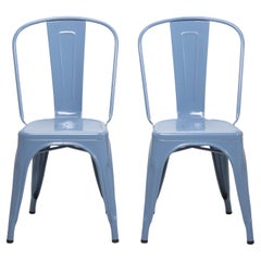 Original French Tolix Powder-Coated Sky Blue Steel Stacking Chairs - Set of (2)