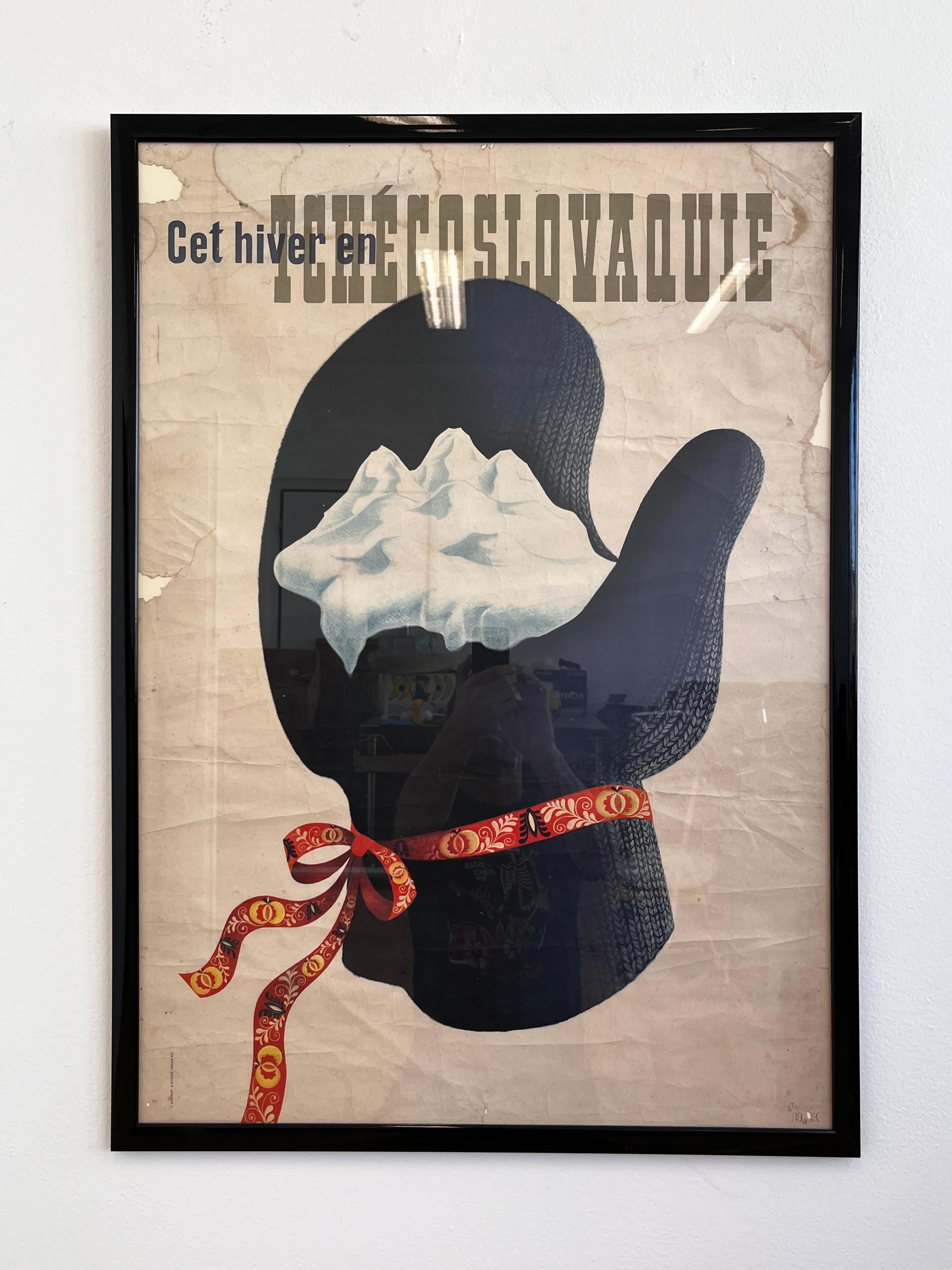 Art Deco Original french travel poster / winter - Czechoslovakei / around 1940s For Sale