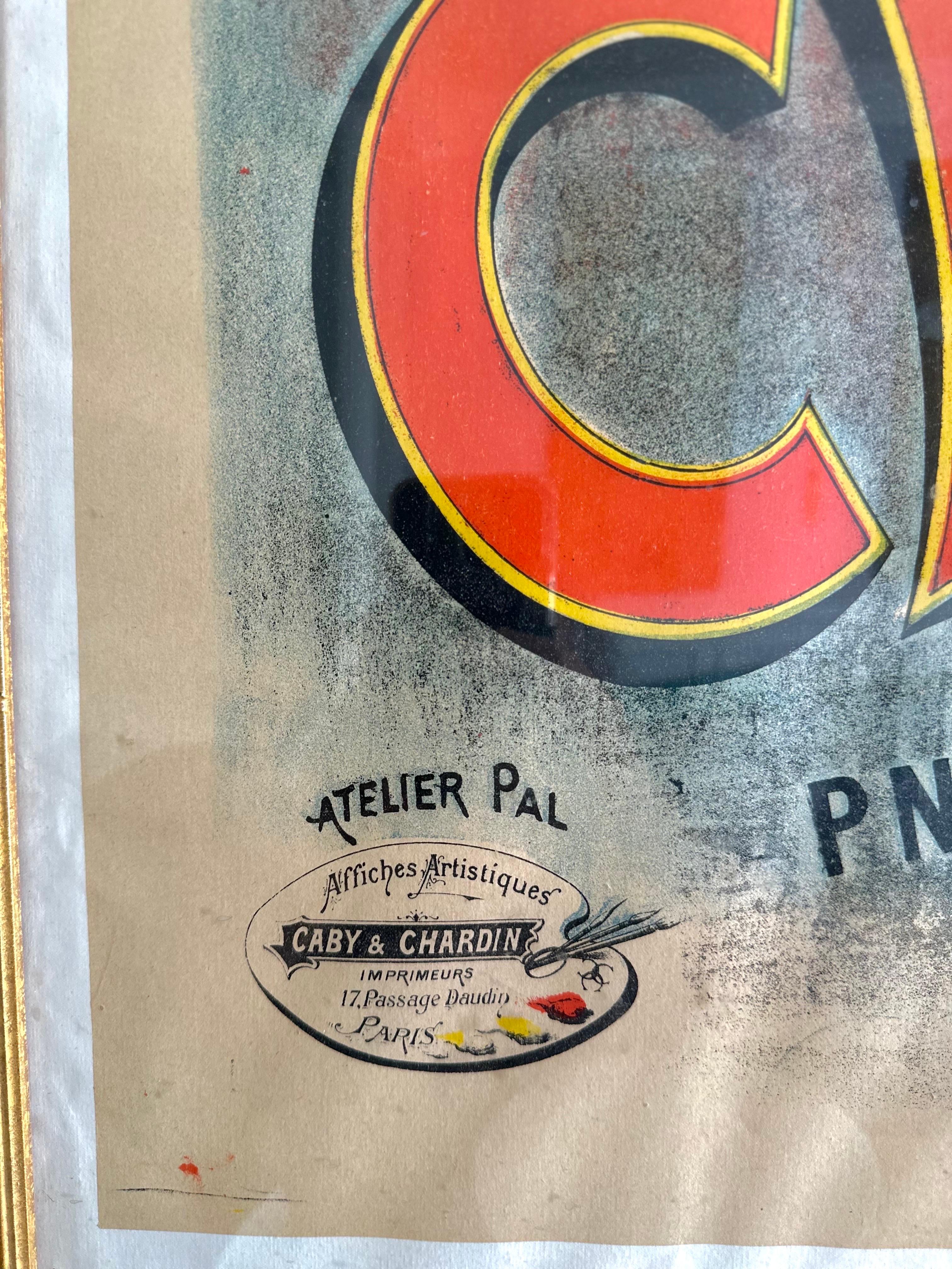 Poster originale francese d'epoca Cycles Clement Paris di Pneu Dunlop del 1898 circa In condizioni buone in vendita a Brooklyn, NY
