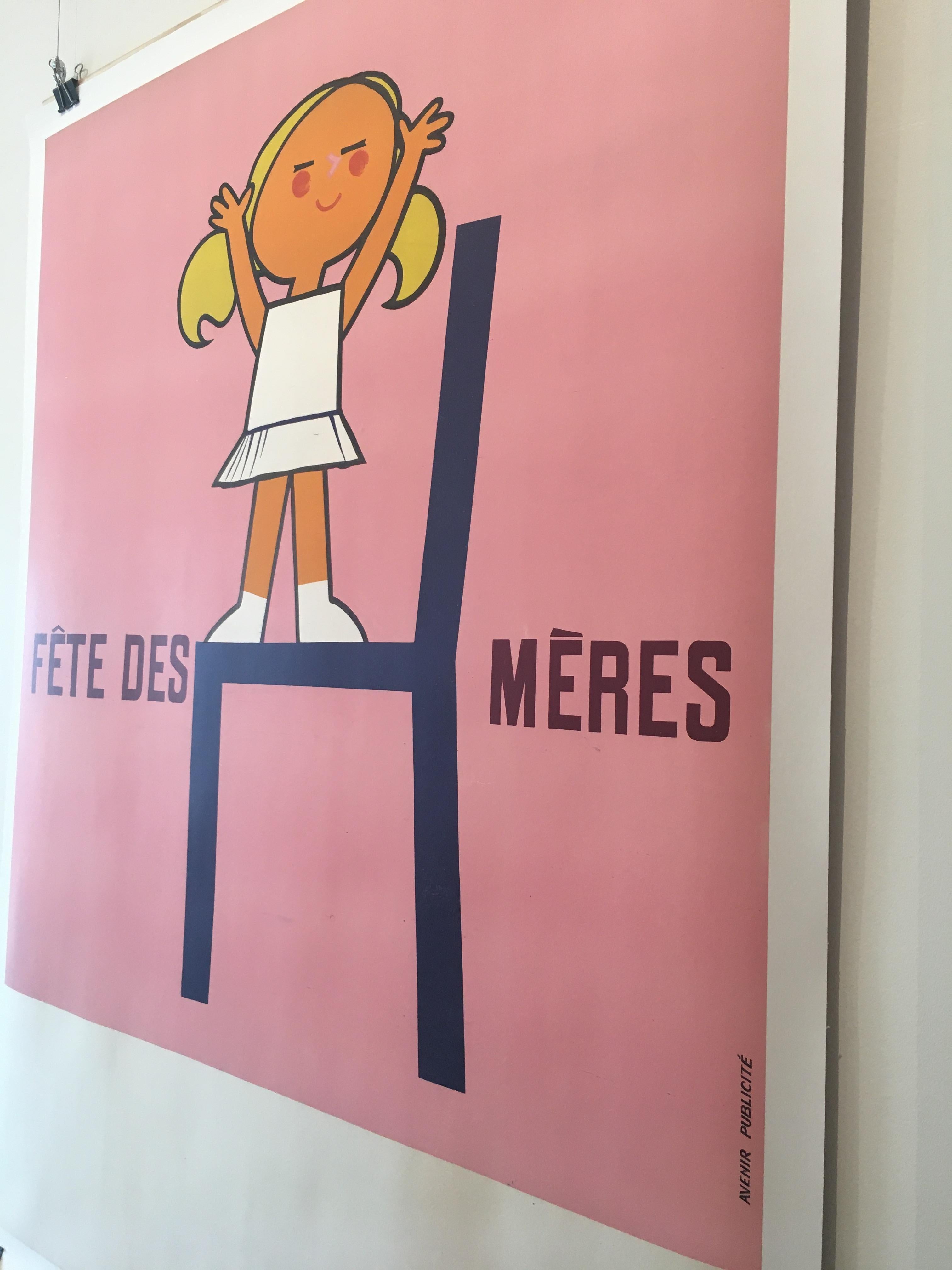 Original French vintage poster, 'Fête Des Mères'

This is an original vintage advertising poster for Mother's Day. It has been linen backed for preservation, it is a charming poster of the midcentury period. The colors are bright and