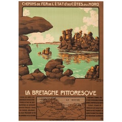Poster di viaggio originale francese d'epoca-Geo Dorival-Bretagne-Saint Malo, 1909