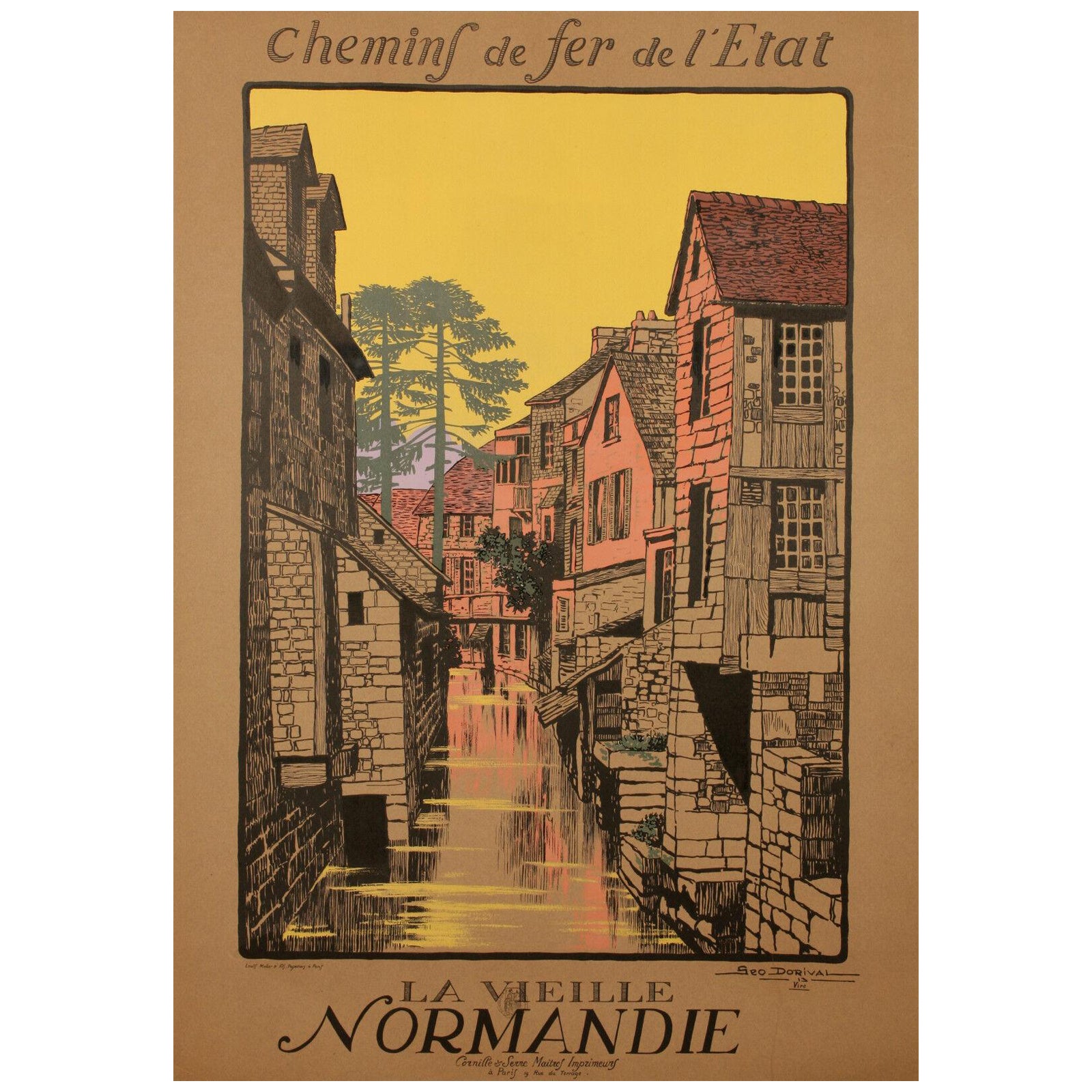 Poster di viaggio originale francese d'epoca - Geo Dorival - Normandia, Francia, 1913
