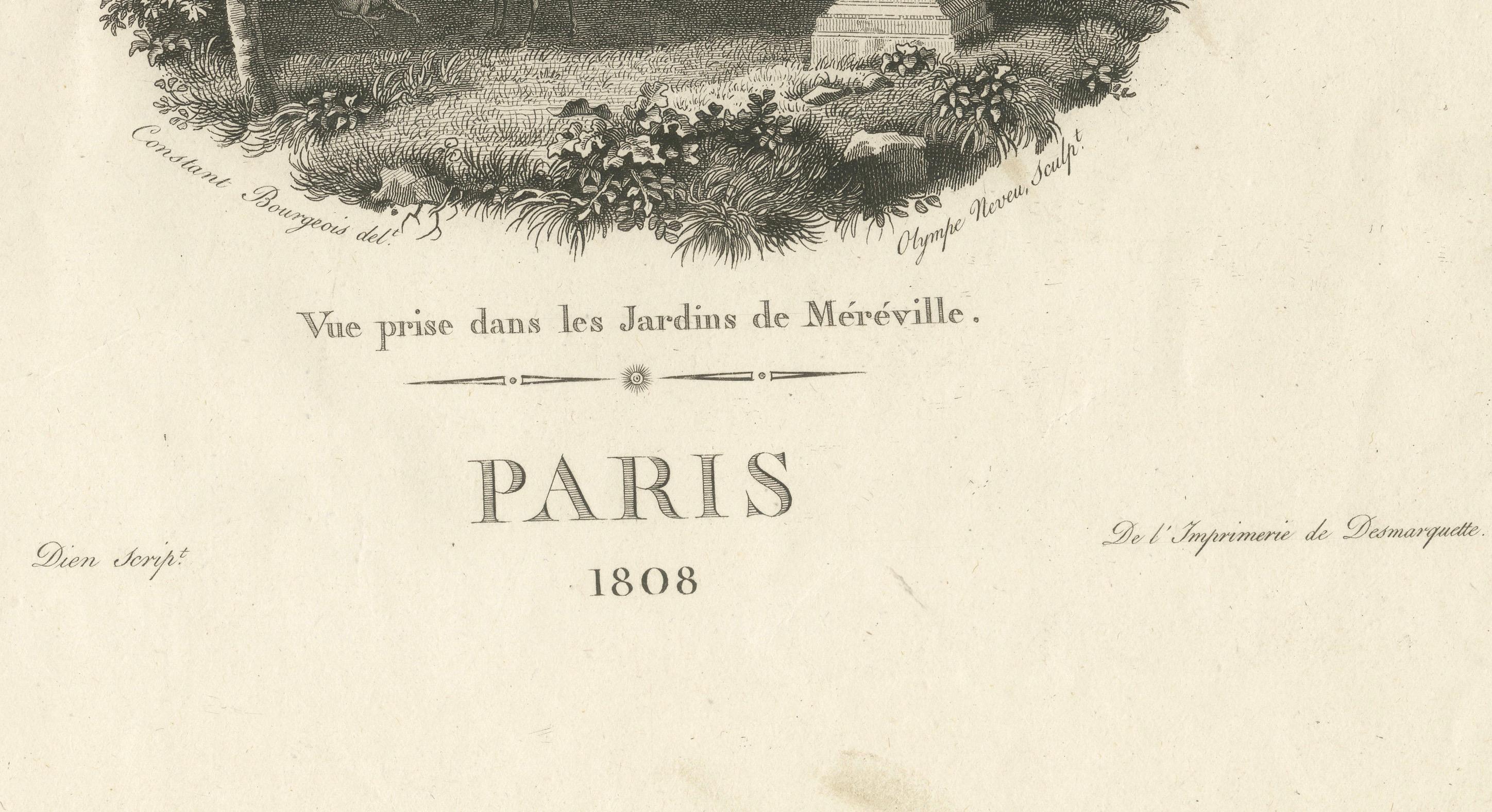 Engraved Original Frontispiece Depicting the Gardens of Méréville, 1808 For Sale
