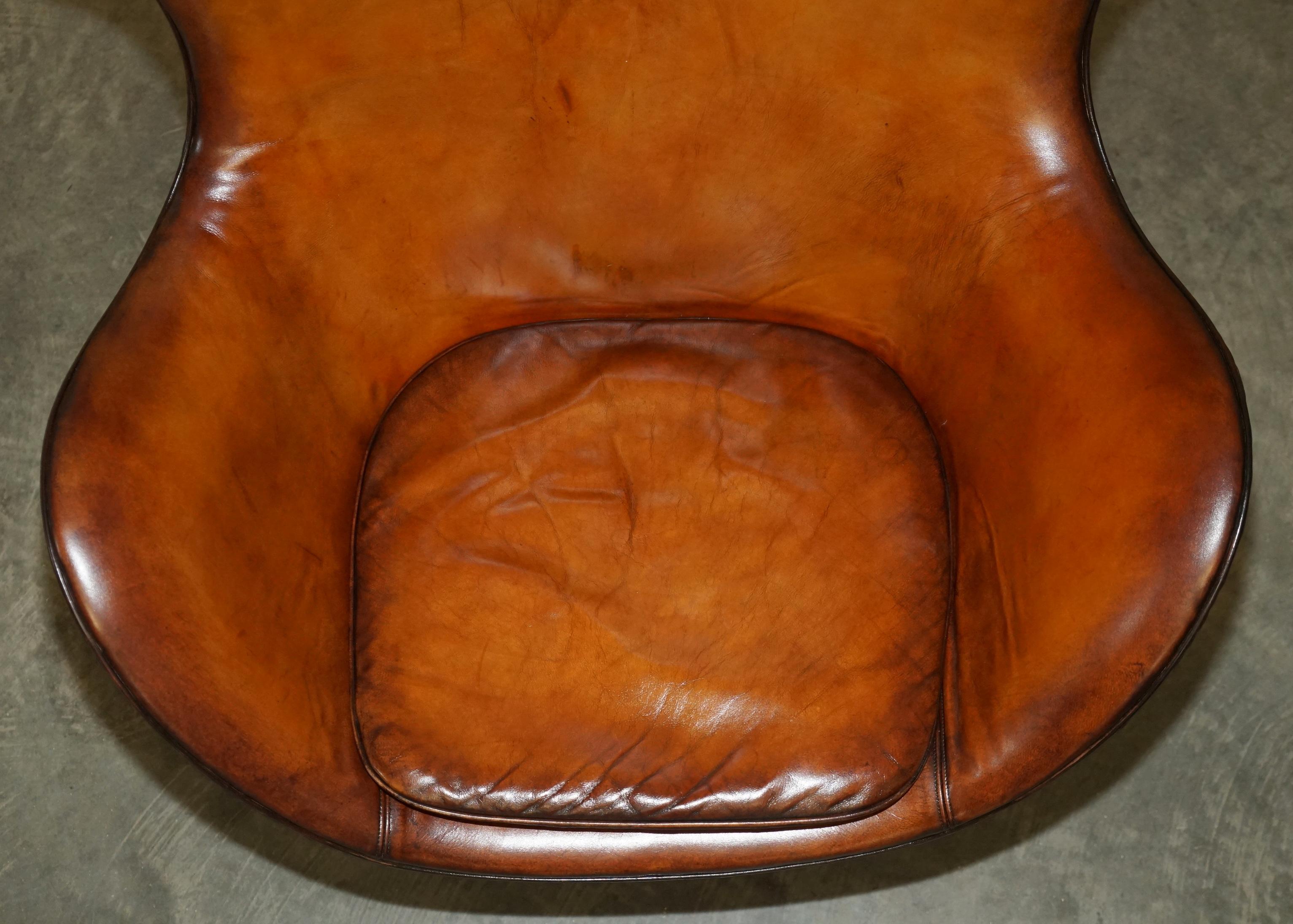European ORIGINAL FULLY RESTORED 1968 FRITZ HANSEN EGG CHAiR & FOOTSTOOL IN BROWN LEATHER For Sale
