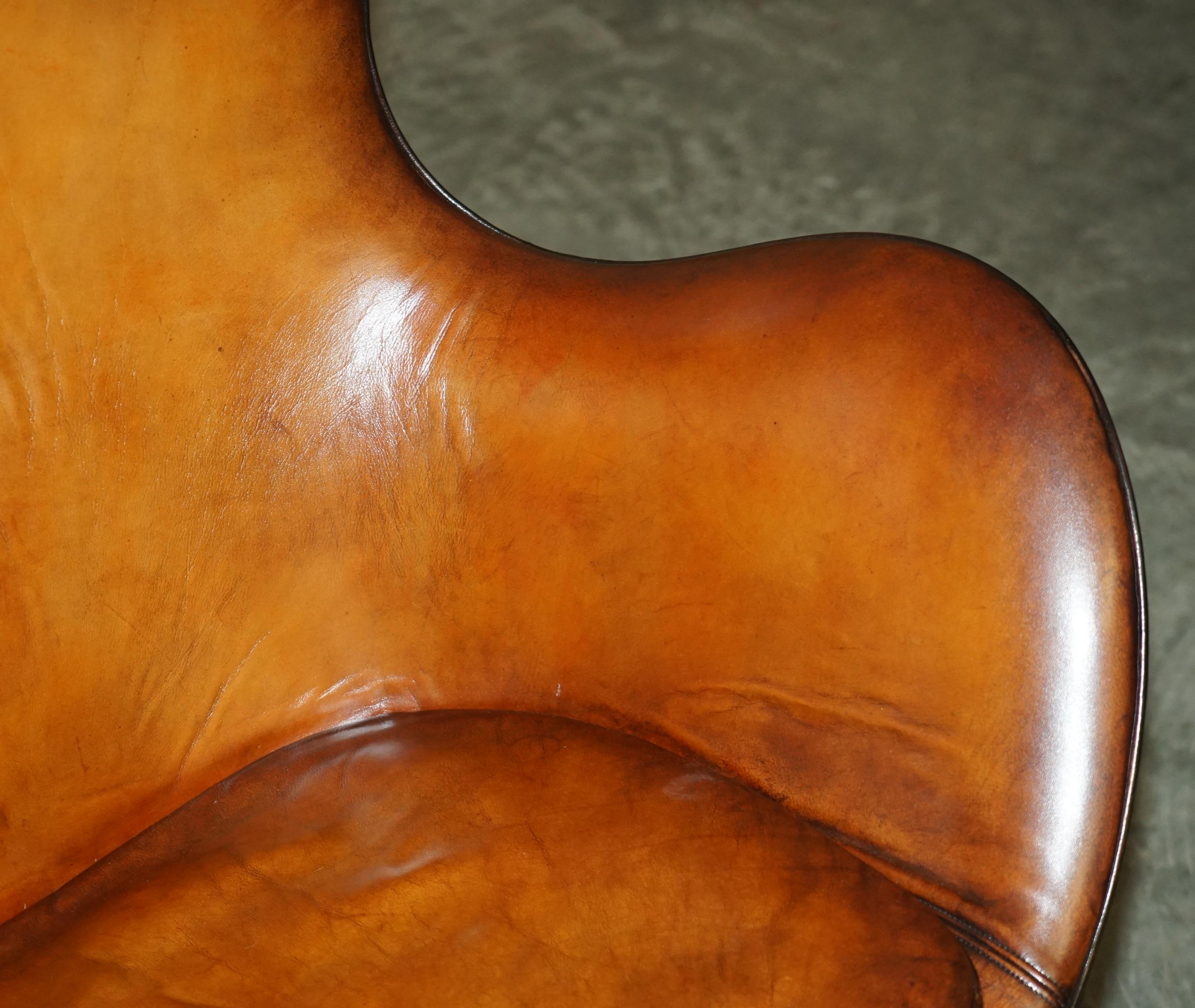 Mid-20th Century ORIGINAL FULLY RESTORED 1968 FRITZ HANSEN EGG CHAiR & FOOTSTOOL IN BROWN LEATHER For Sale