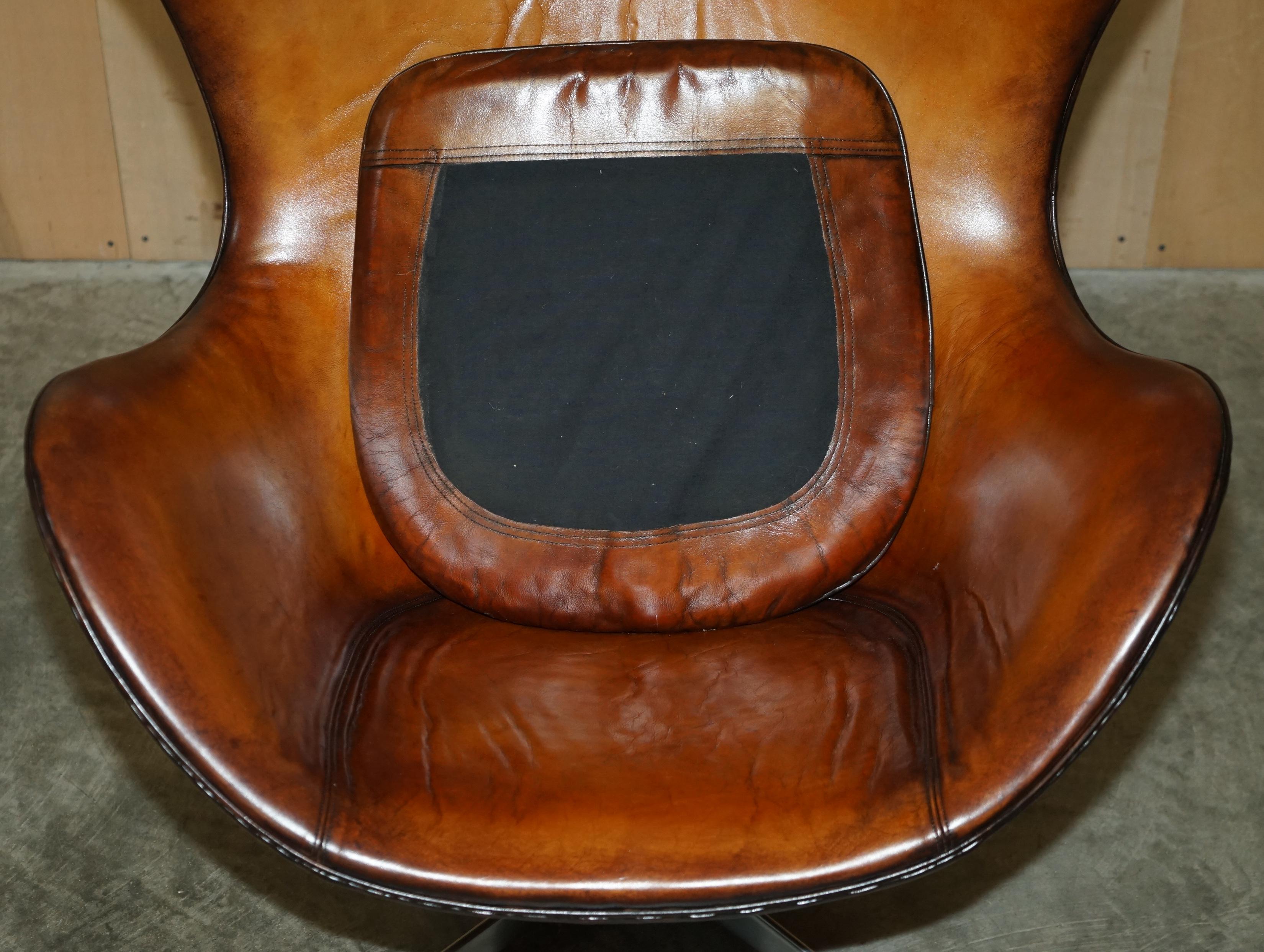 Leather ORIGINAL FULLY RESTORED 1968 FRITZ HANSEN EGG CHAiR & FOOTSTOOL IN BROWN LEATHER For Sale