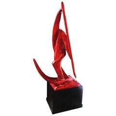 Original Futurist Art Deco Red Sculpture in Reinforced Concrete Signed by D. Fee