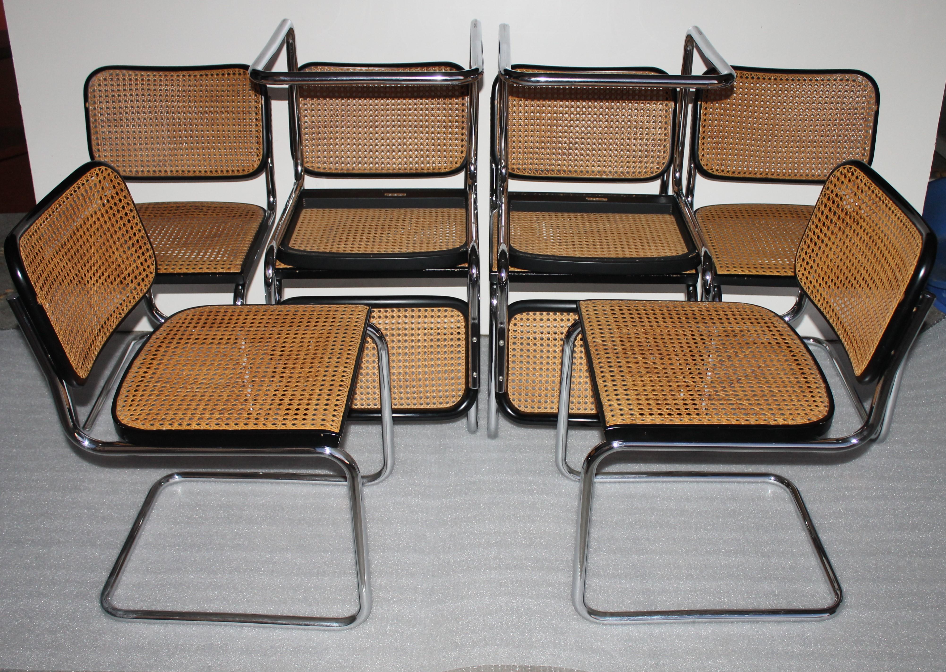 Cesca chairs and designed by Marcel Breuer for Gavina dated circa 1970 (the project was created in 1928).

 All seats and backrests with new 