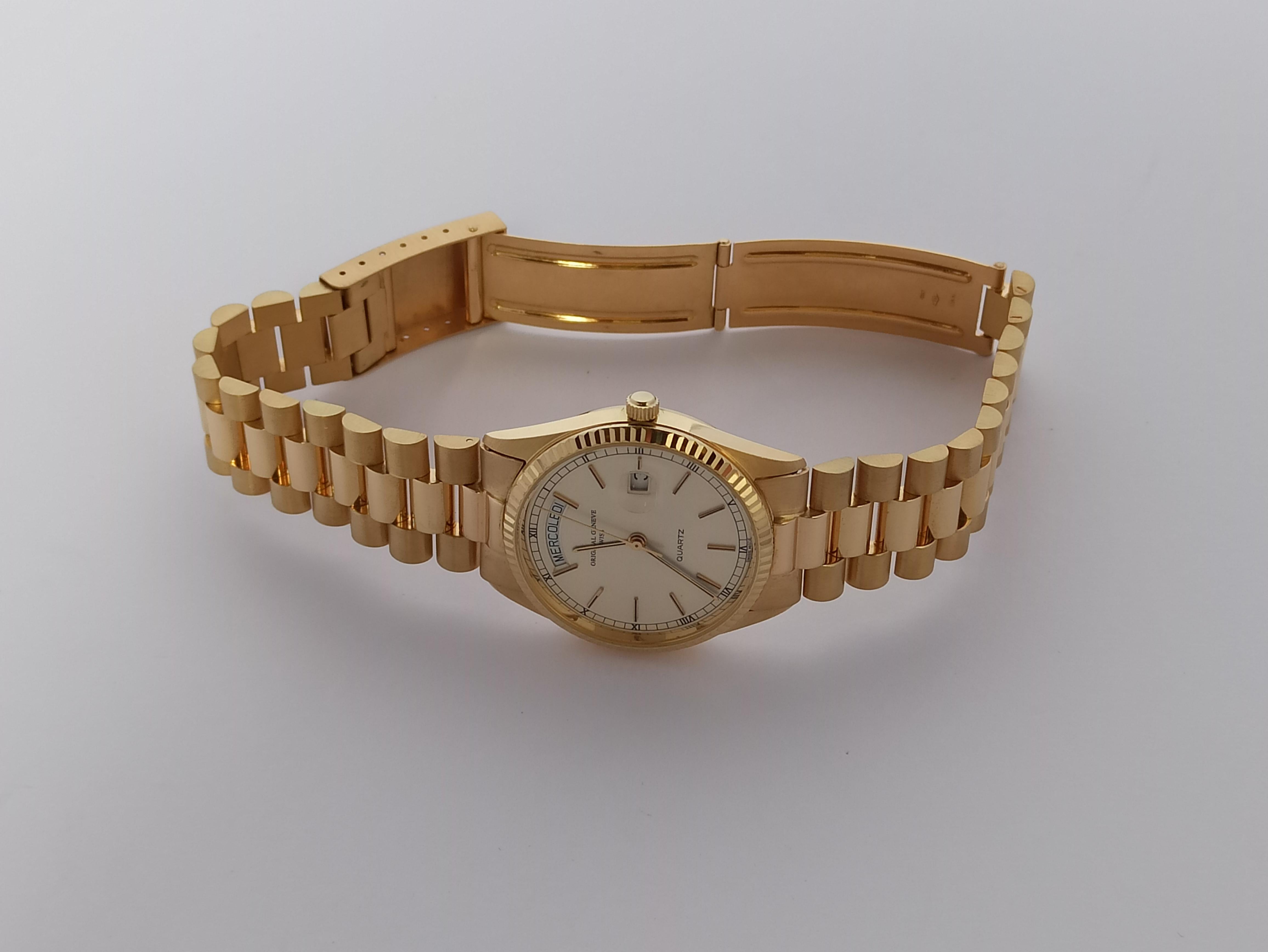 Original Geneve, DayDate Style 18 Karat Solid Gold Wristwatch President Bracelet For Sale 1