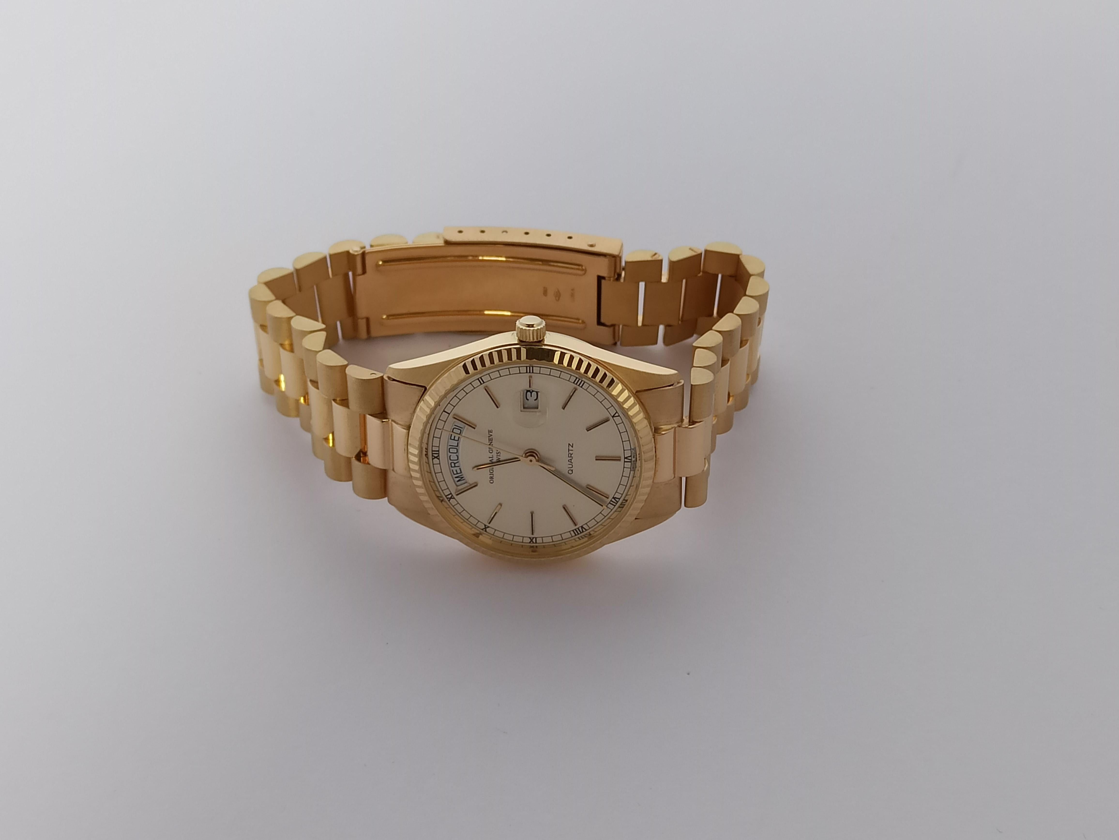 Original Geneve, DayDate Style 18 Karat Solid Gold Wristwatch President Bracelet For Sale 2