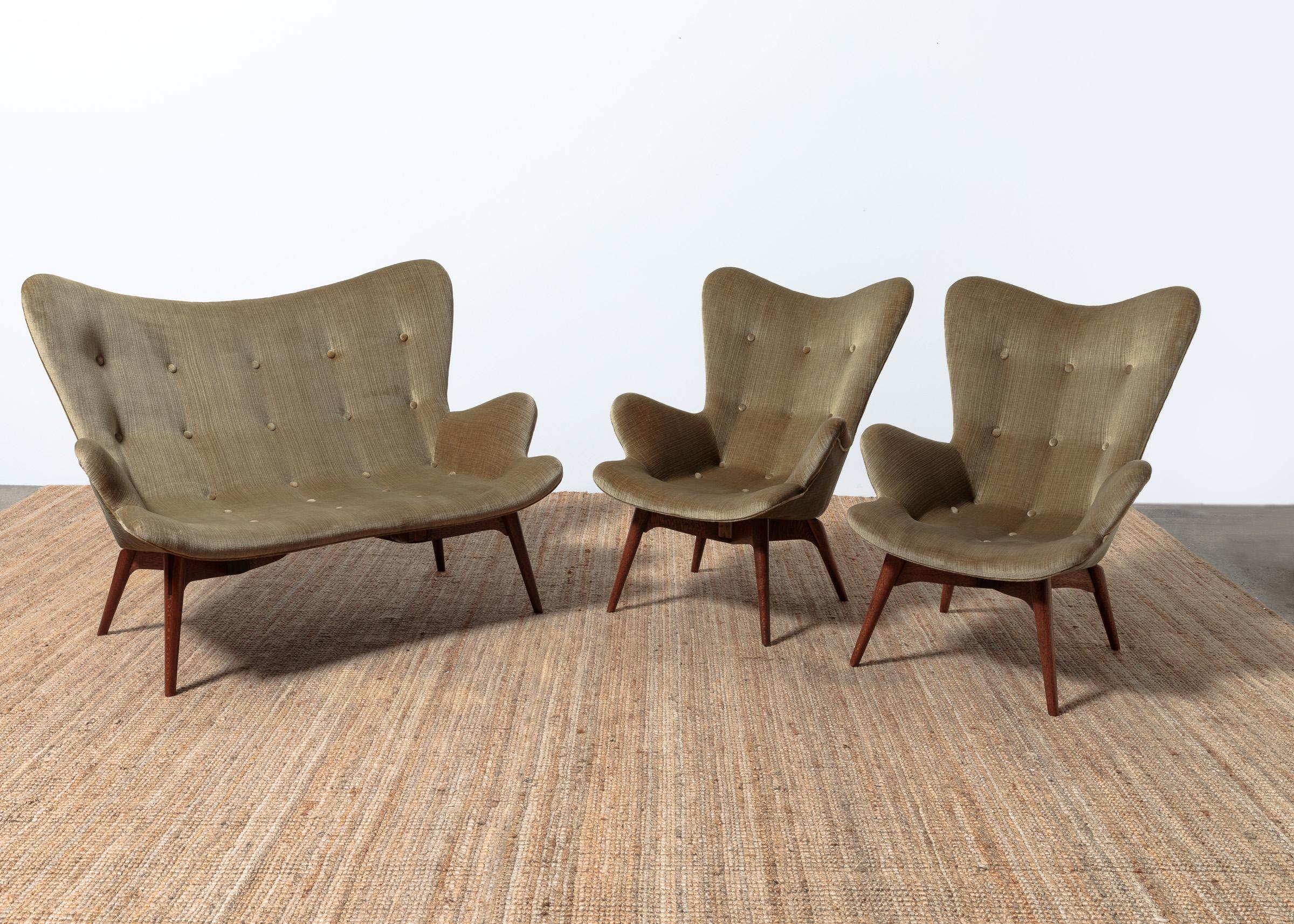 Product ID:
474
 
Product Description Title:
Original Genuine restored Featherston contour suite pair armchairs R160 matching R161 settee (pair of armchairs + settee) 

Full Description:
A highly collectable original authentic Featherston contour