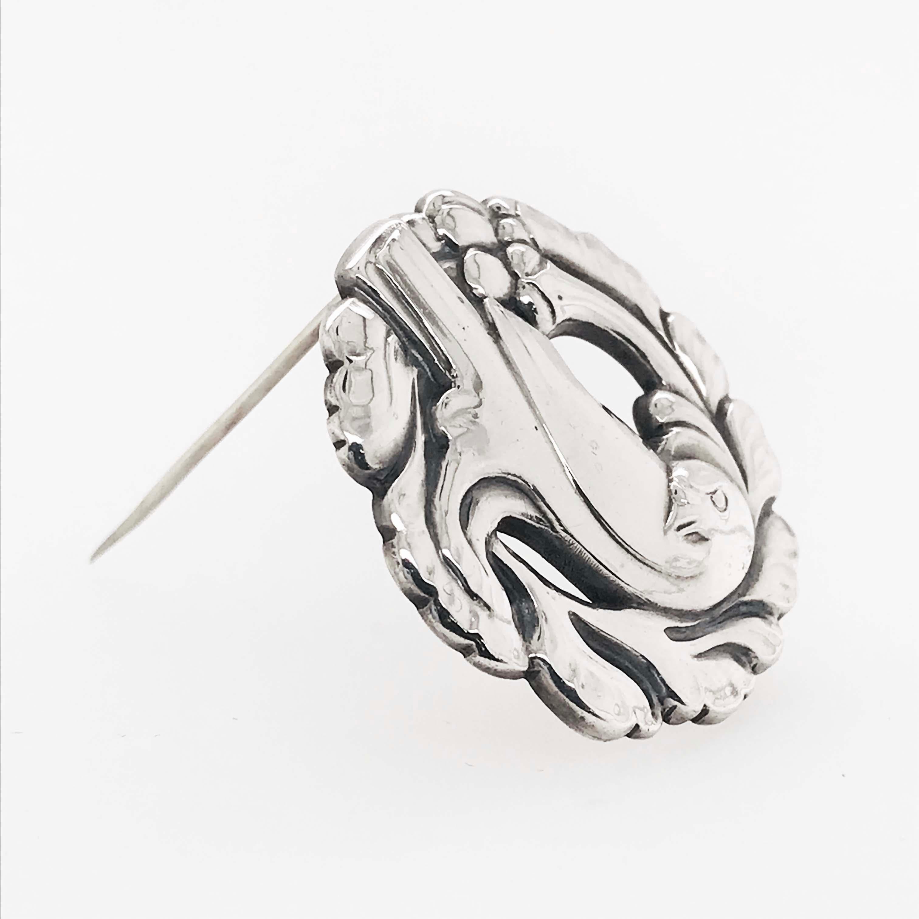 Original Georg Jensen 1945, Art Nouveau Denmark Bird Sterling Silver Bird Pin 7