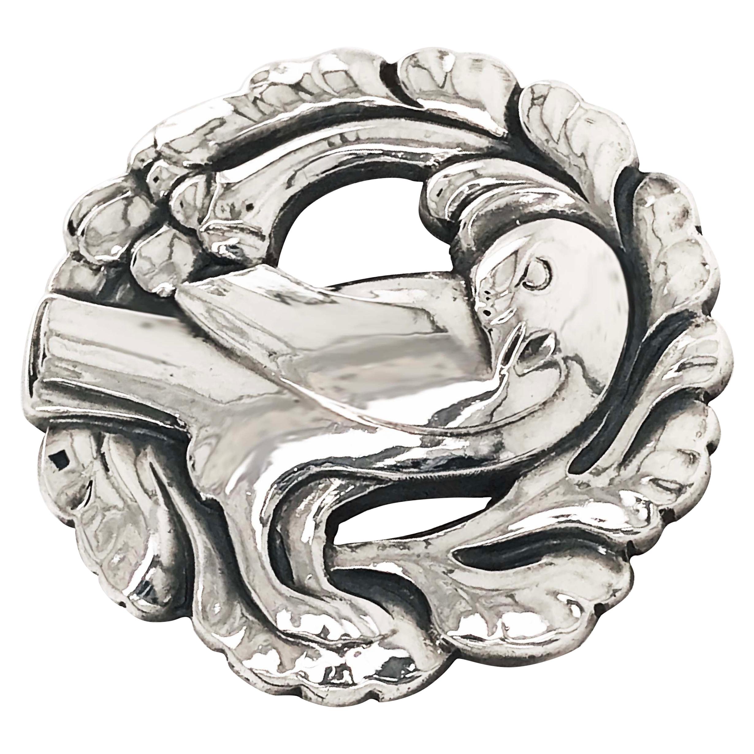 Original Georg Jensen 1945, Art Nouveau Denmark Bird Sterling Silver Bird Pin