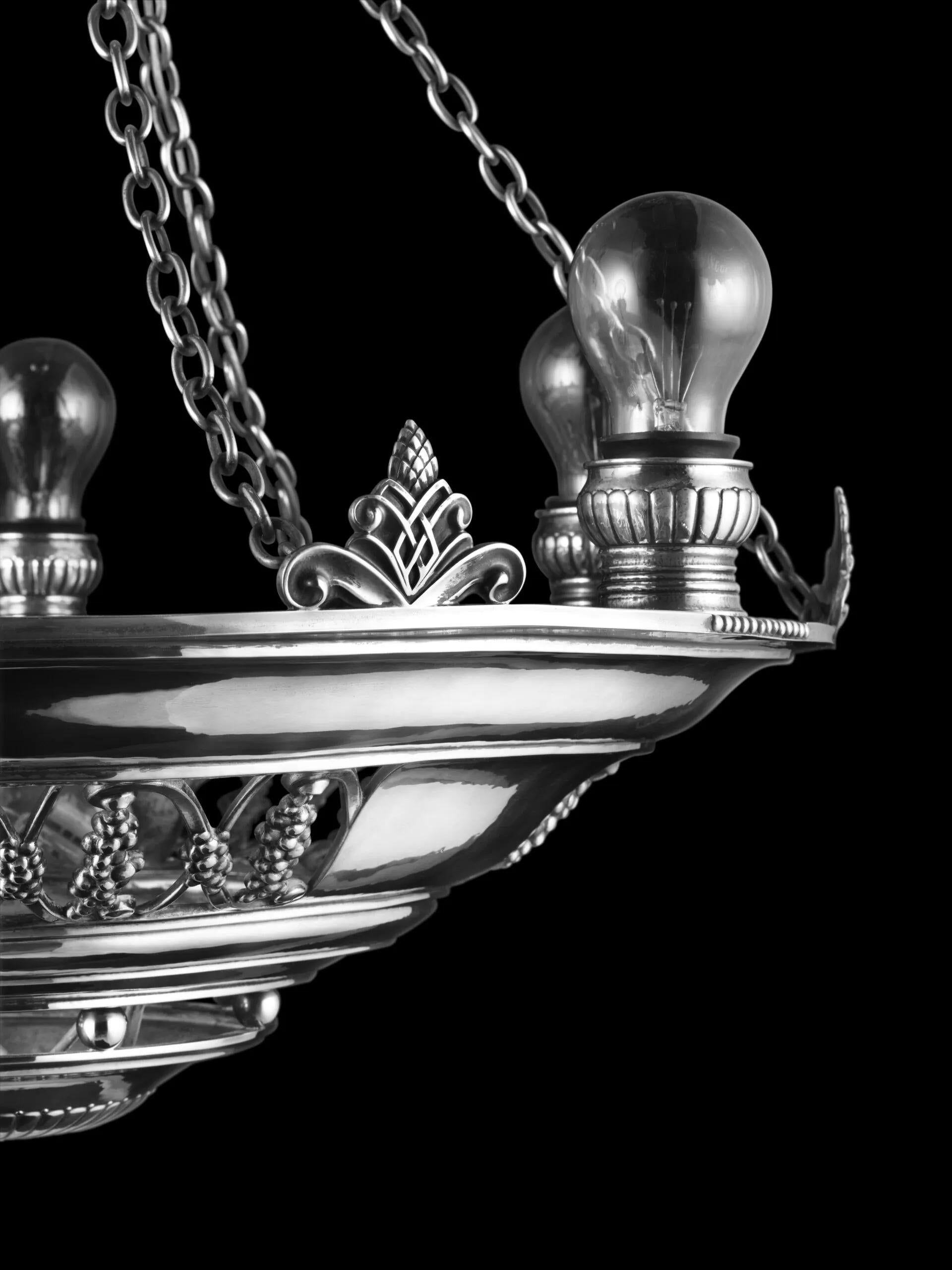 Art Nouveau Original Georg Jensen Silver Six Light Chandelier 307 For Sale