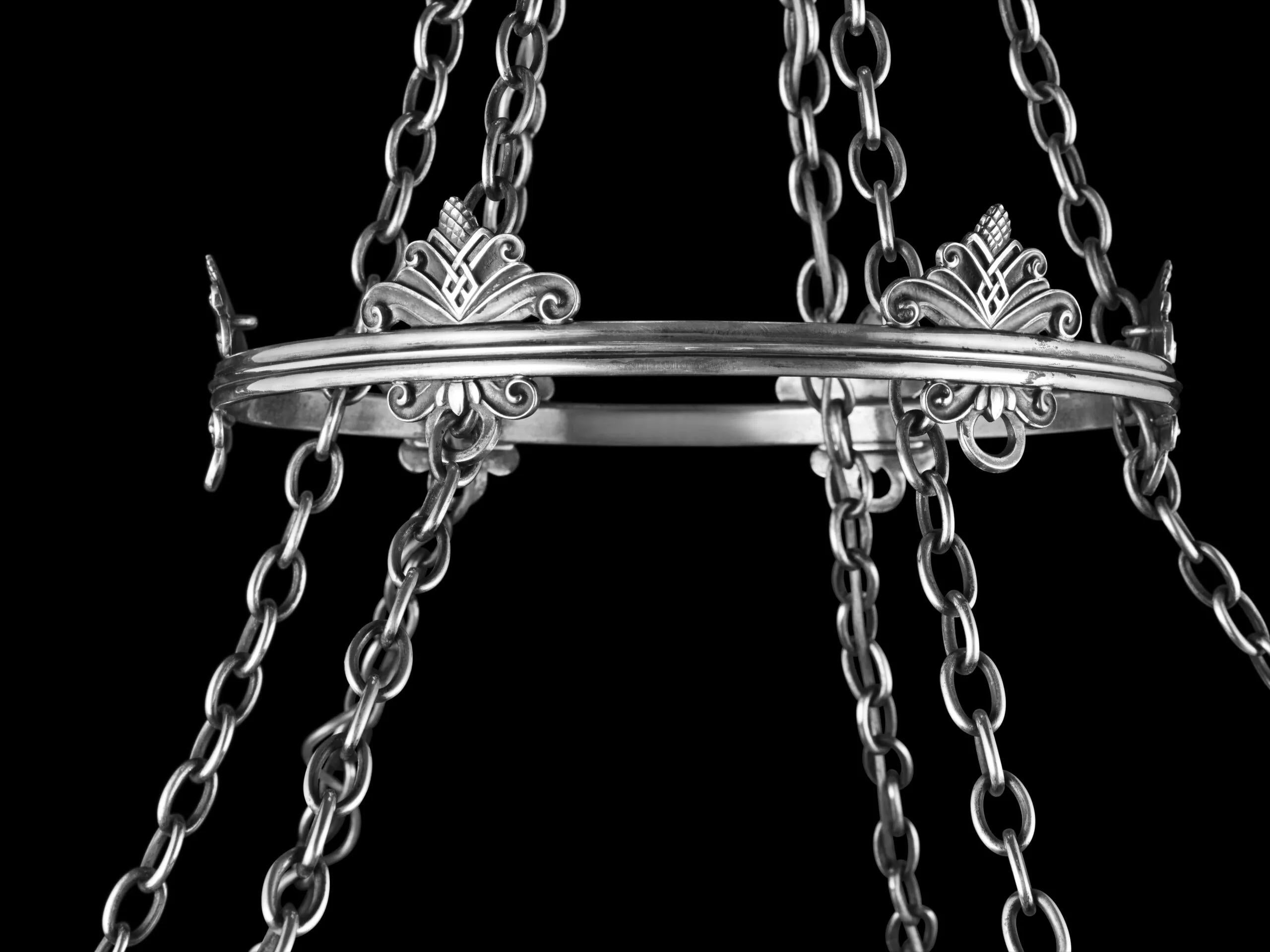 Danish Original Georg Jensen Silver Six Light Chandelier 307 For Sale