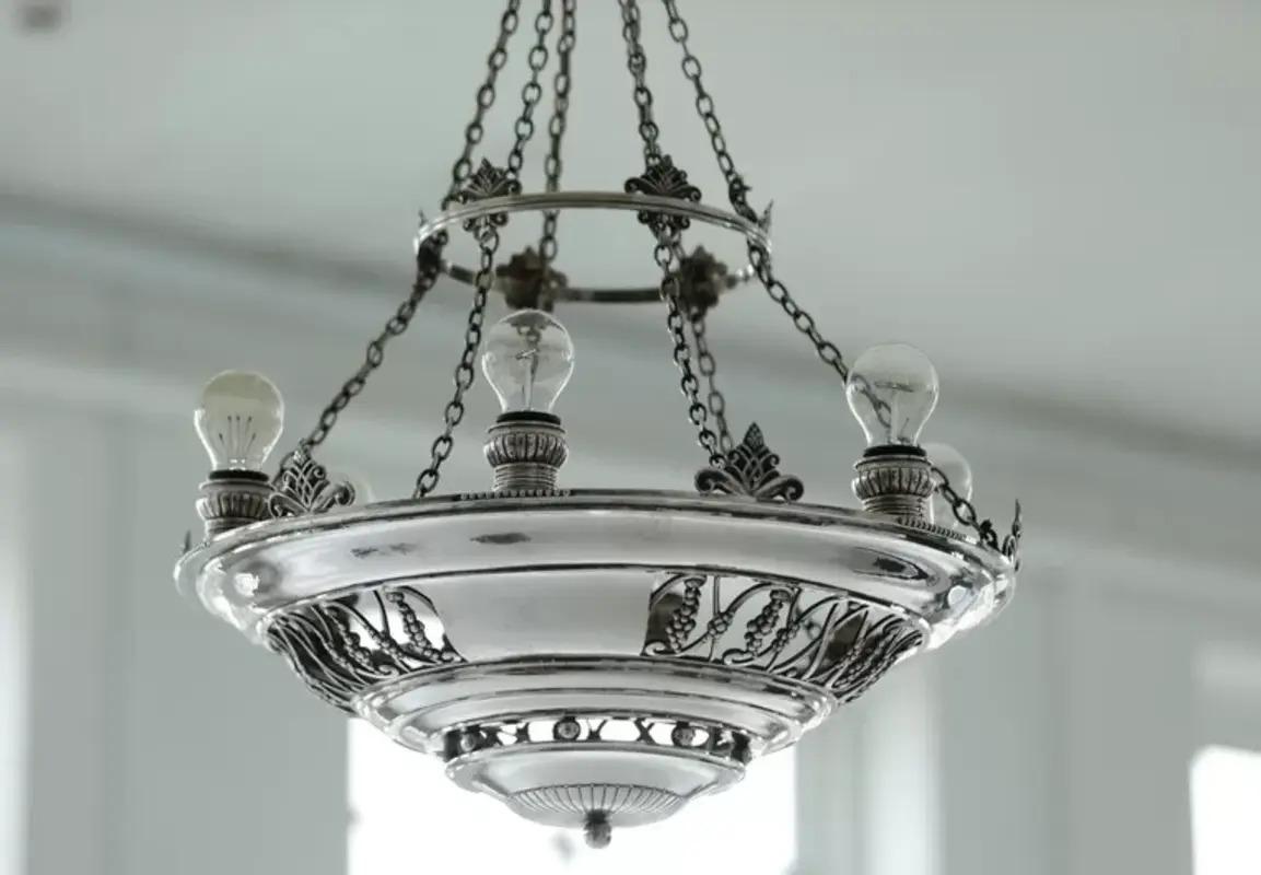 Original Georg Jensen Silver Six Light Chandelier 307 In Excellent Condition For Sale In Hellerup, DK