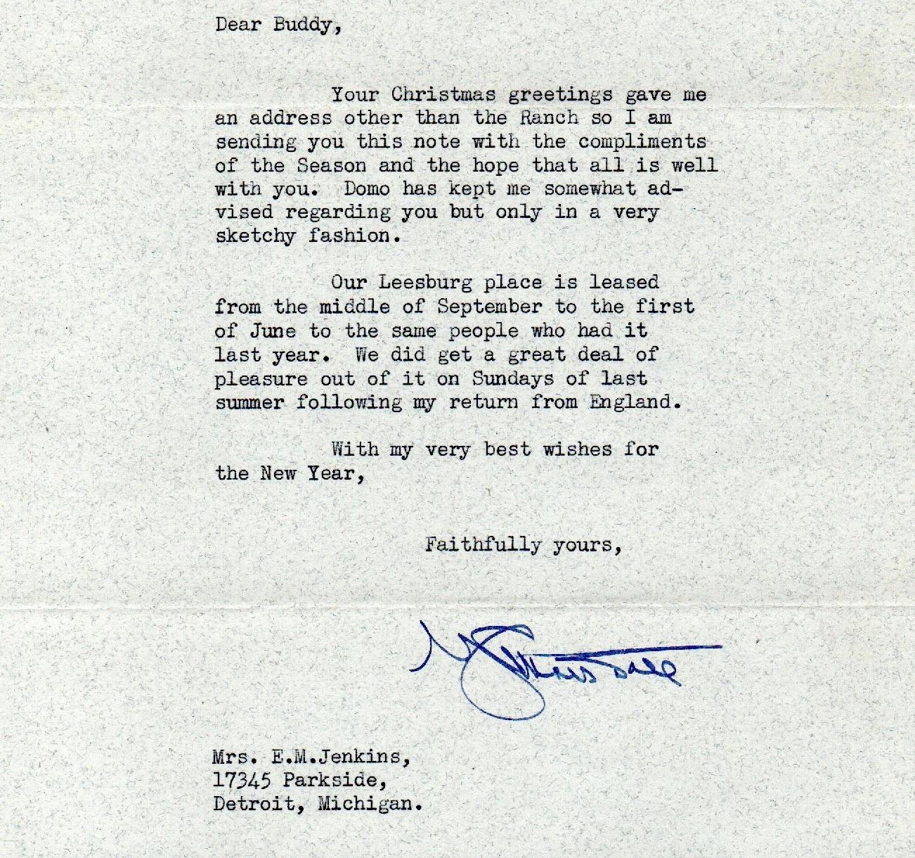 American George C. Marshall War Dated and Signed Letter to E. M. Jenkins, 1942