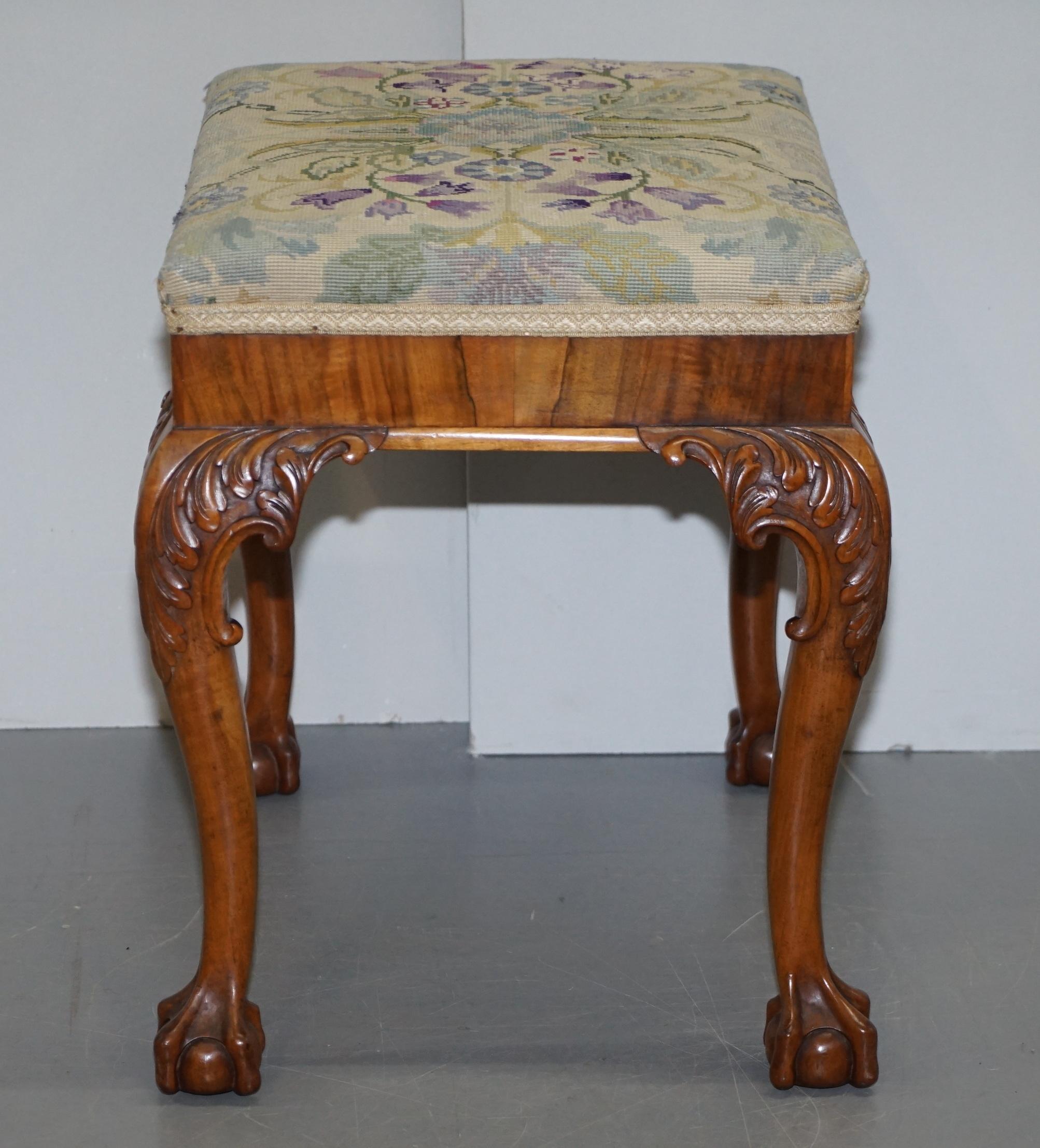 Upholstery Original George III 1760 Hand Carved Claw & Ball Feet Piano Stool or Bench Seat