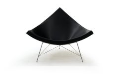Original George Nelson Coconut Chair, Vitra, cuir noir, White Shell, Chrome